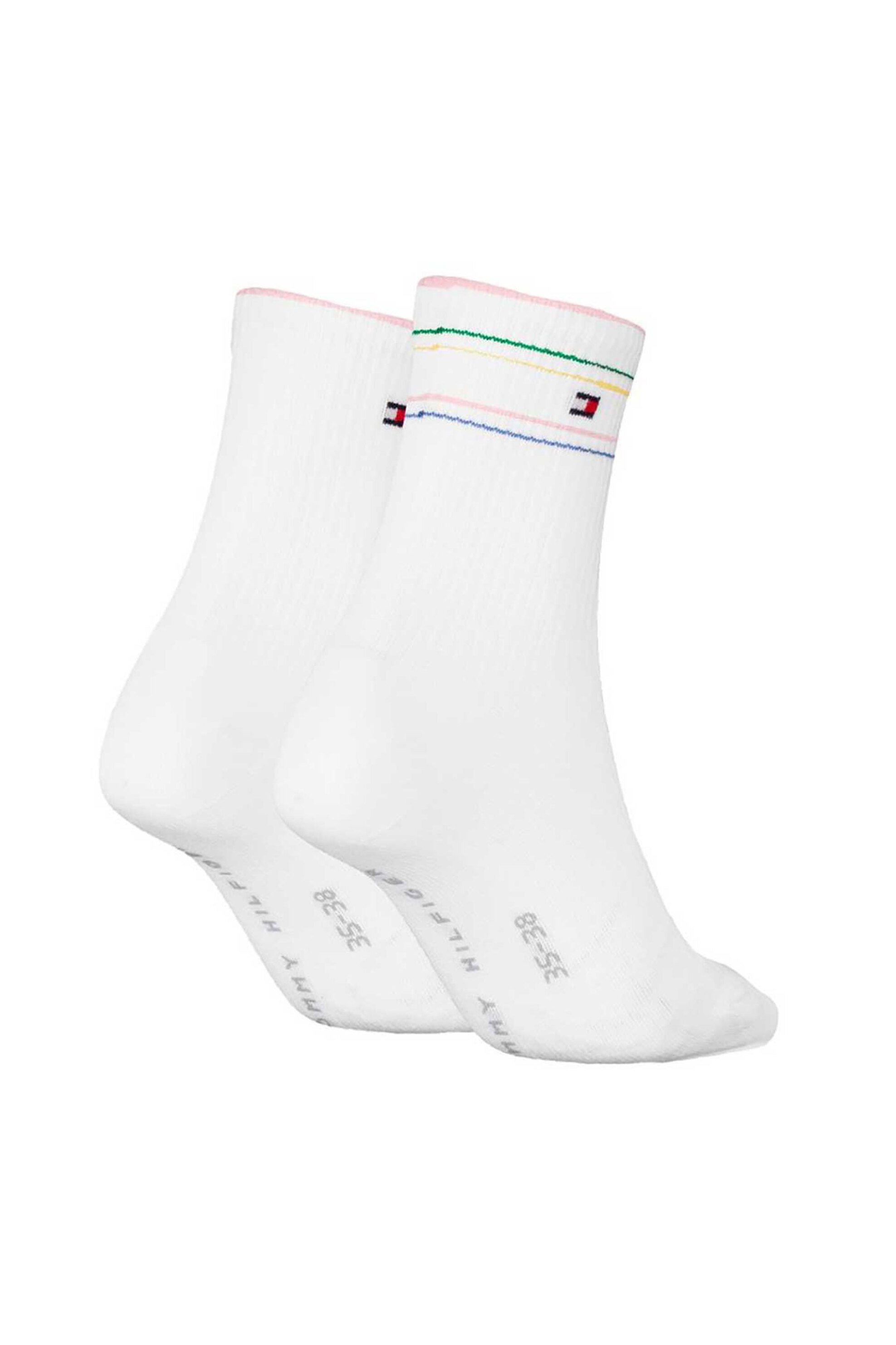 Tommy Hilfiger γυναικείο σετ κάλτσες μεσαίου ύψους ribbed με λογότυπο (2 ζευγάρια) - 701232614 Λευκό φωτογραφία