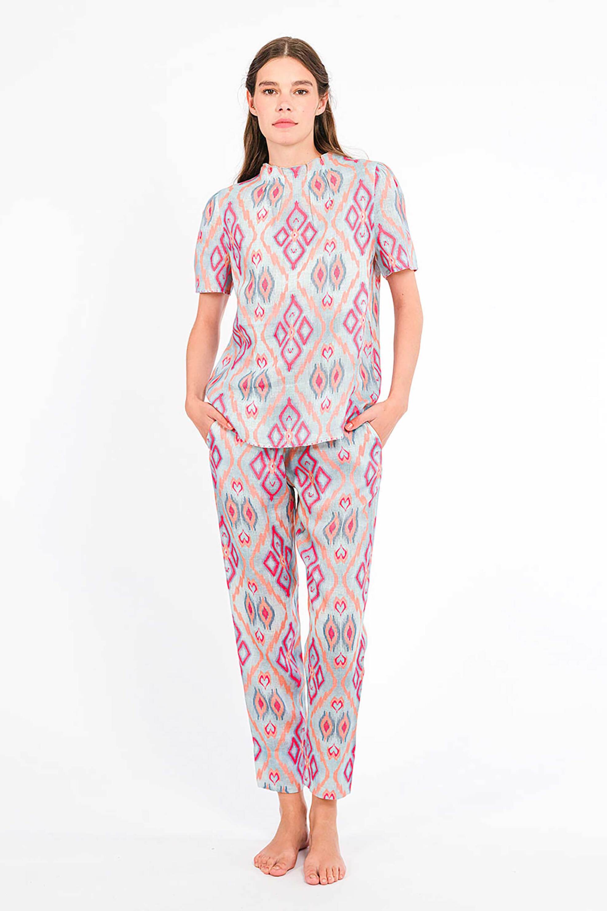 Nimo With Love γυναικείο παντελόνι με print "Amber Ikat" - Amber Pants Γαλάζιο