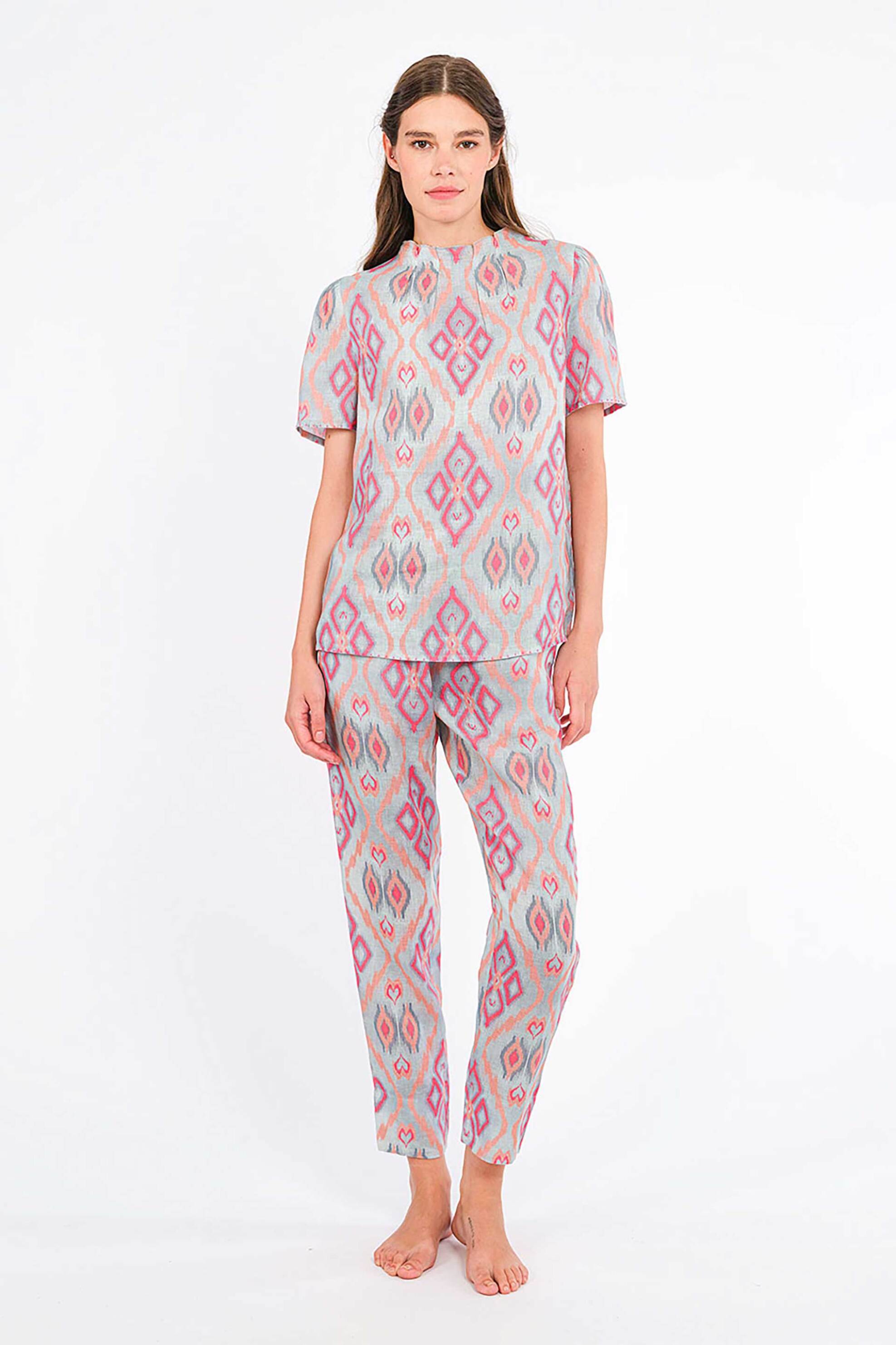 Nimo With Love γυναικείο παντελόνι με print "Amber Ikat" - Amber Pants Γαλάζιο φωτογραφία