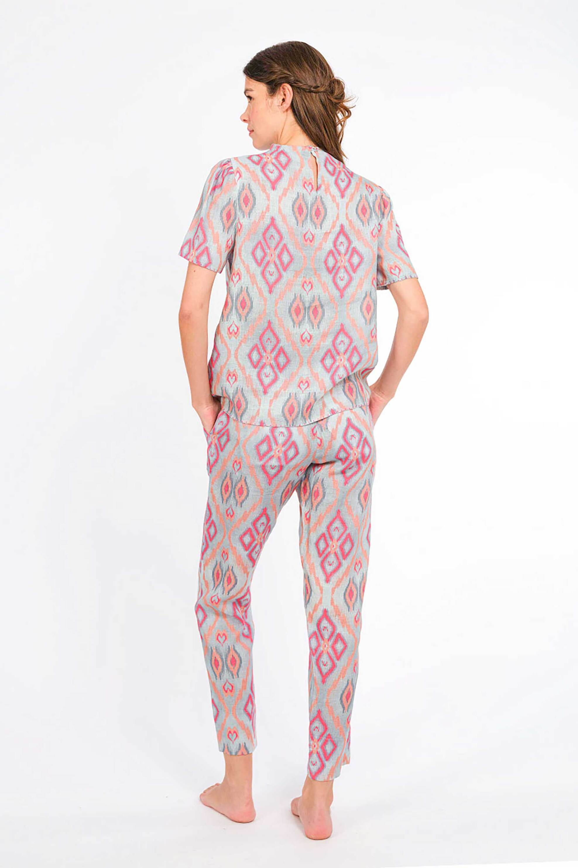 Nimo With Love γυναικείο παντελόνι με print "Amber Ikat" - Amber Pants Γαλάζιο φωτογραφία