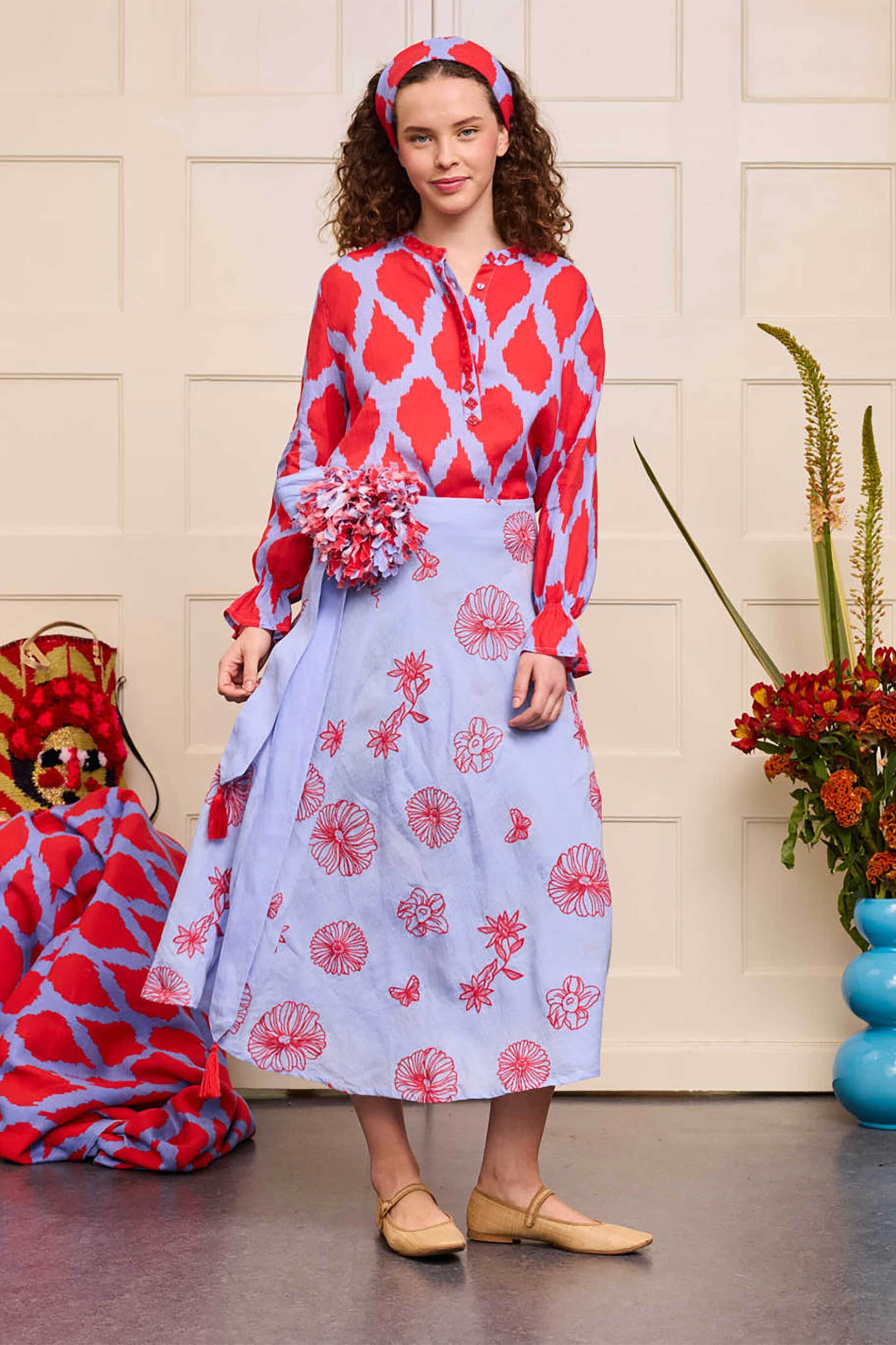 NIMO WITH LOVE Nimo With Love γυναικεία μπλούζα με print "Broom Ikat Red" - Broom Blouse Φούξια
