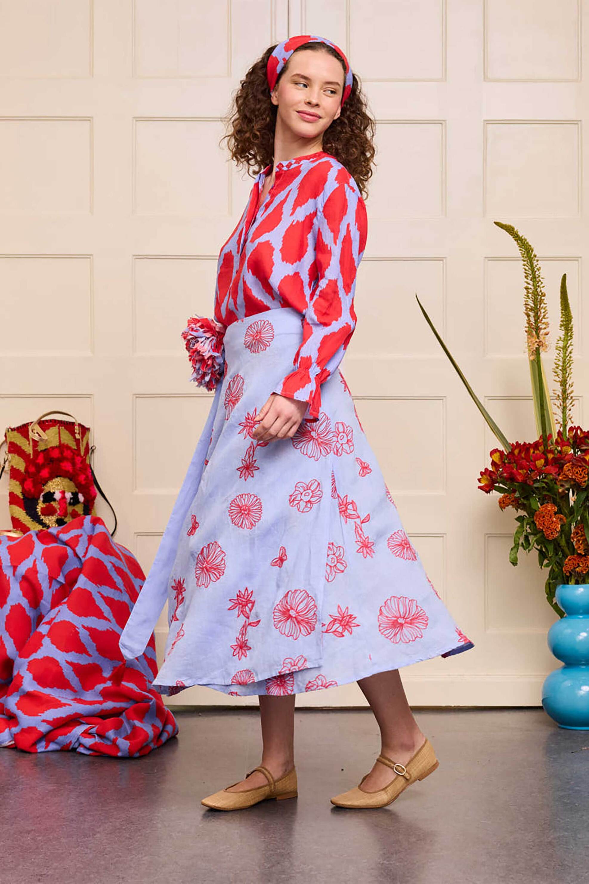 Nimo With Love γυναικεία μπλούζα με print "Broom Ikat Red" - Broom Blouse Φούξια φωτογραφία
