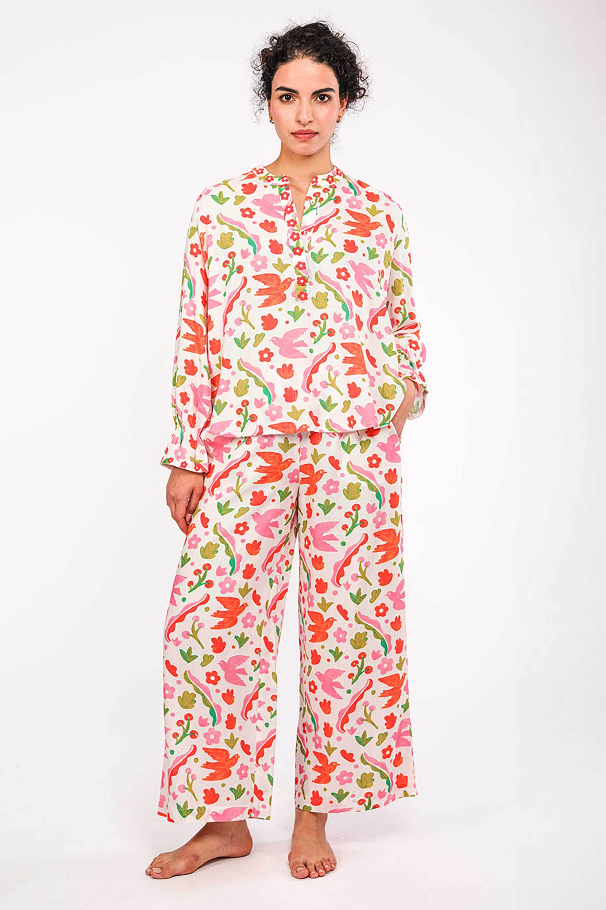 Nimo With Love γυναικεία μπλούζα με print "Broom Ikat Red" - Broom Blouse Κοραλί φωτογραφία