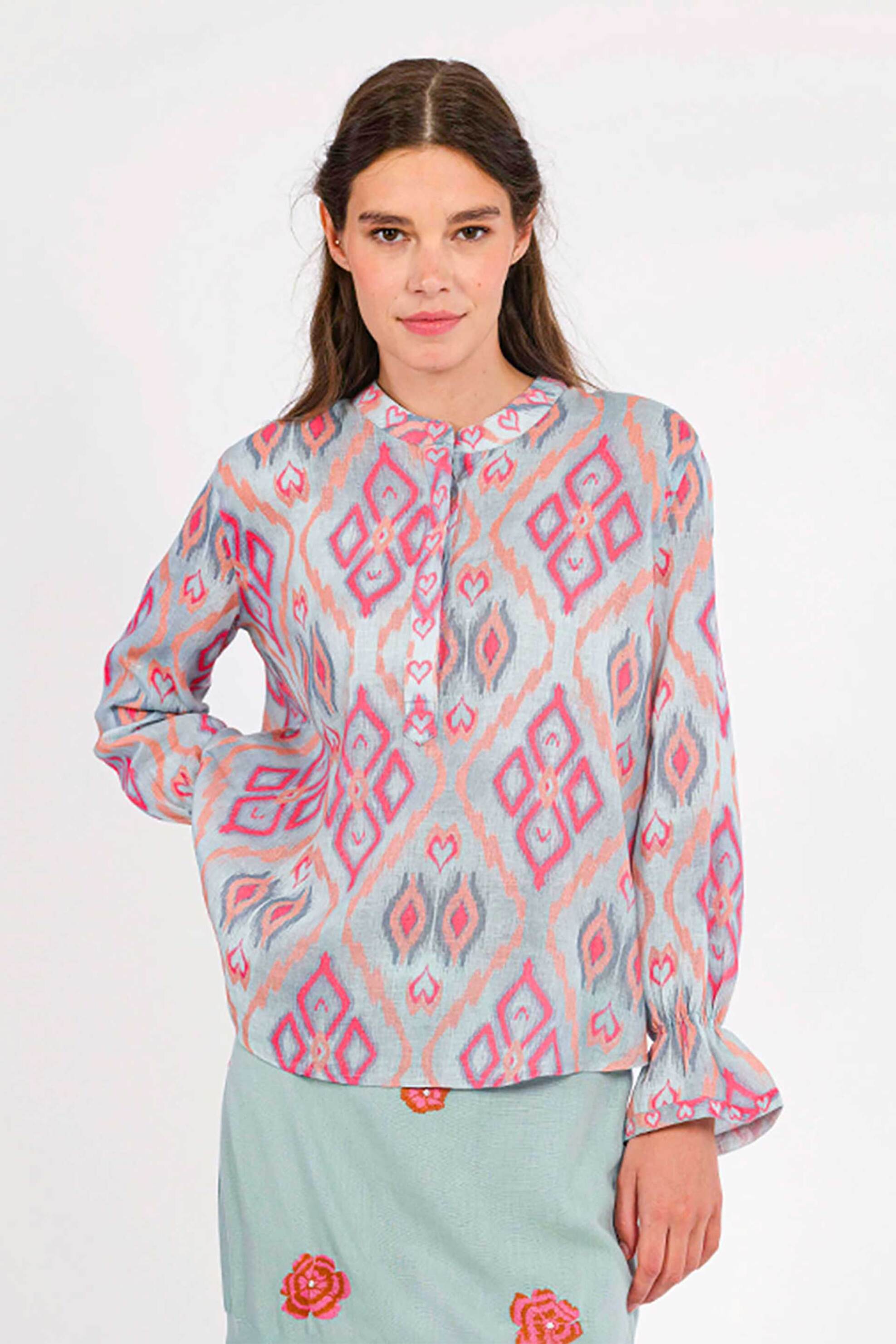 Nimo With Love γυναικεία μπλούζα με print "Broom Ikat Red" - Broom Blouse Γαλάζιο