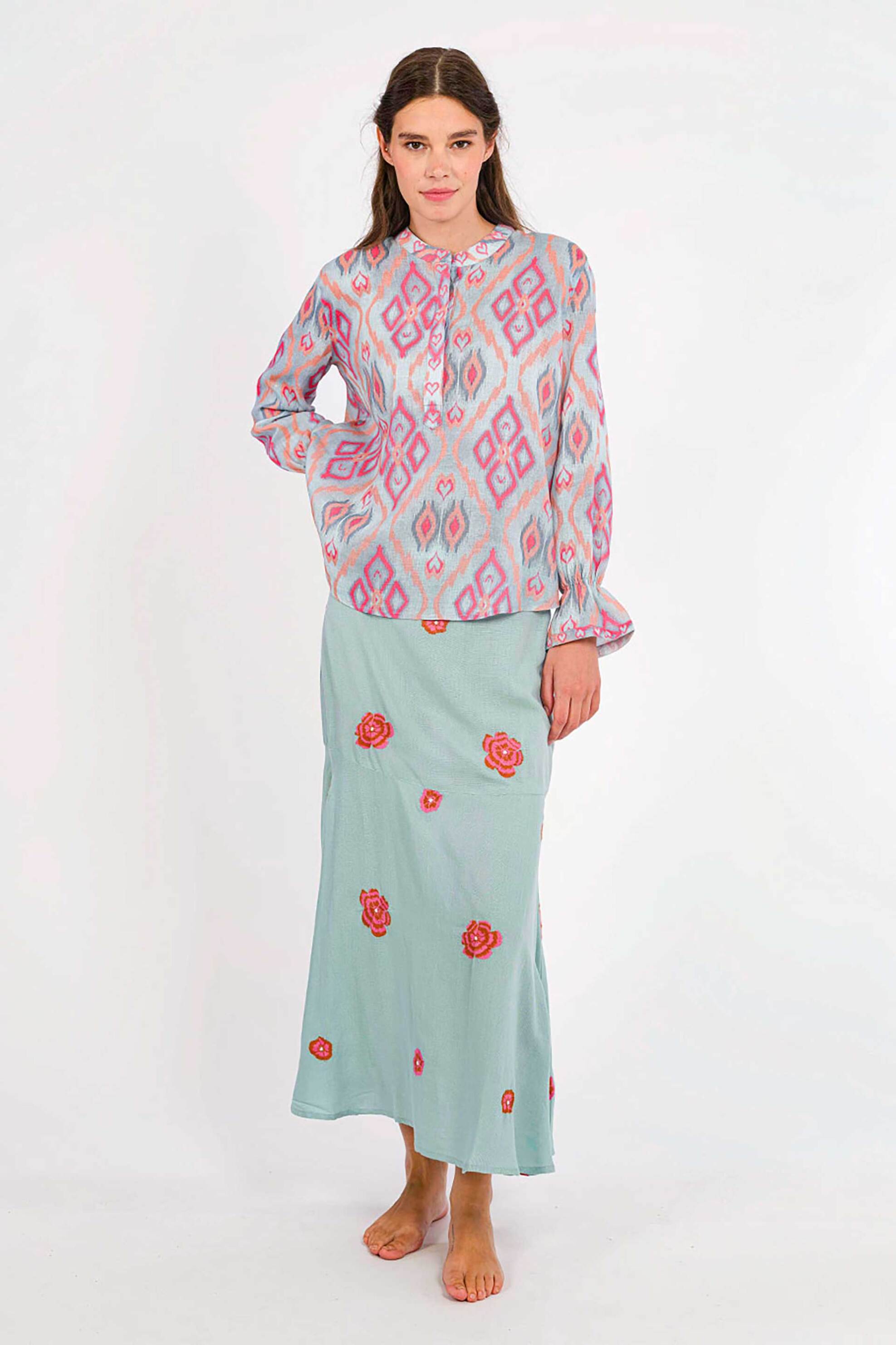 NIMO WITH LOVE Nimo With Love γυναικεία μπλούζα με print "Broom Ikat Red" - Broom Blouse Γαλάζιο - 2