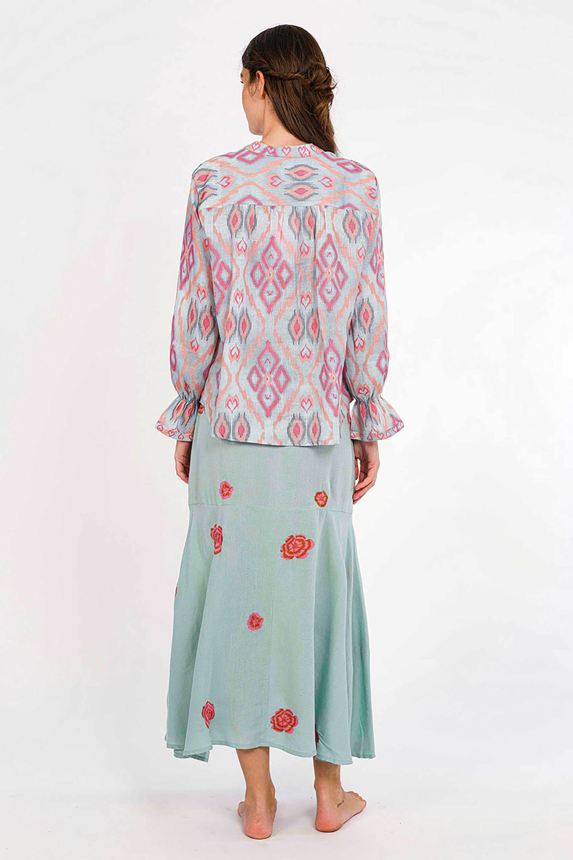 NIMO WITH LOVE Nimo With Love γυναικεία μπλούζα με print "Broom Ikat Red" - Broom Blouse Γαλάζιο - 3