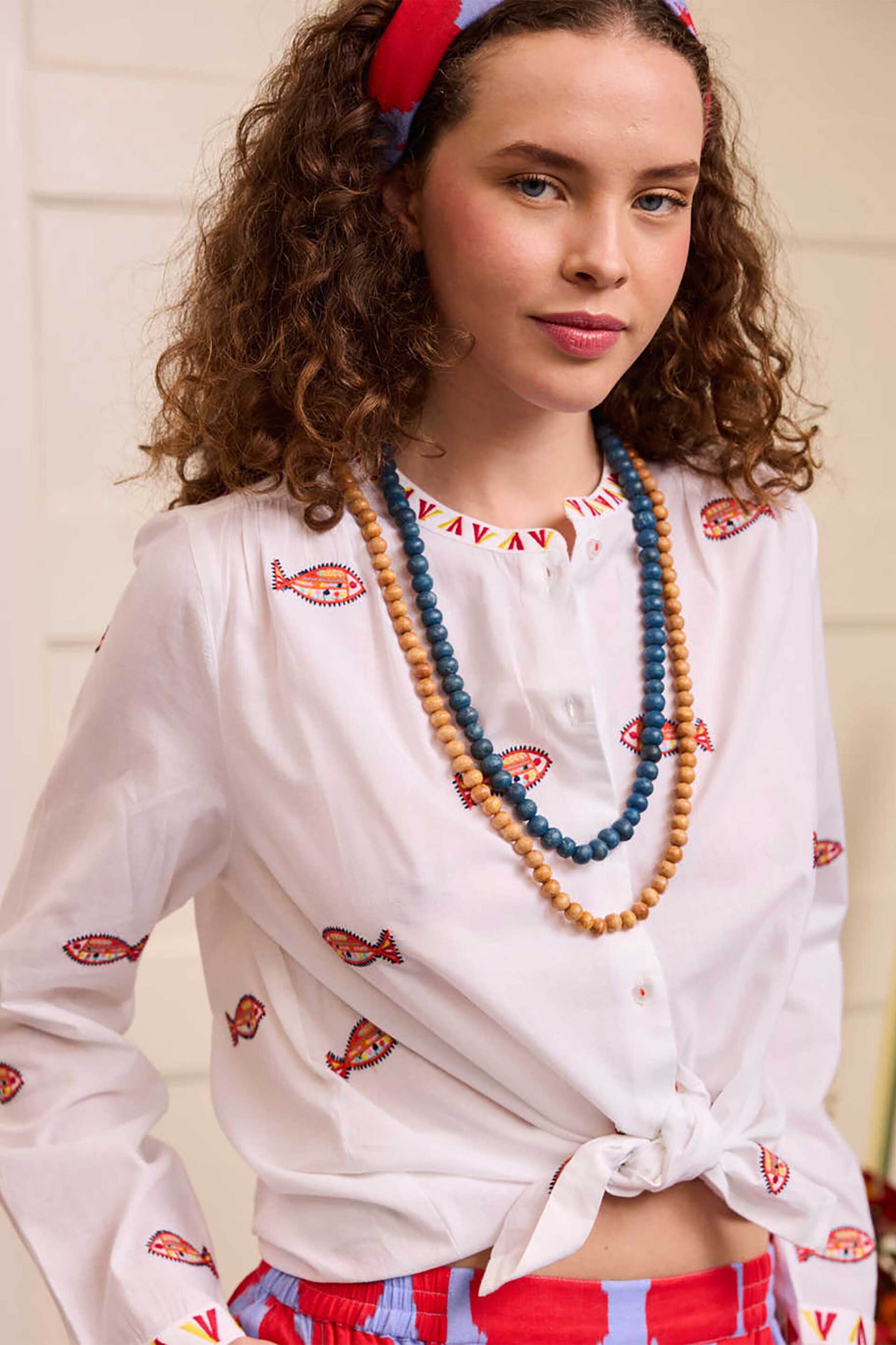 Nimo With Love γυναικείo πουκάμισο με κέντημα "Columbia Fish" - Columbia Blouse Λευκό φωτογραφία