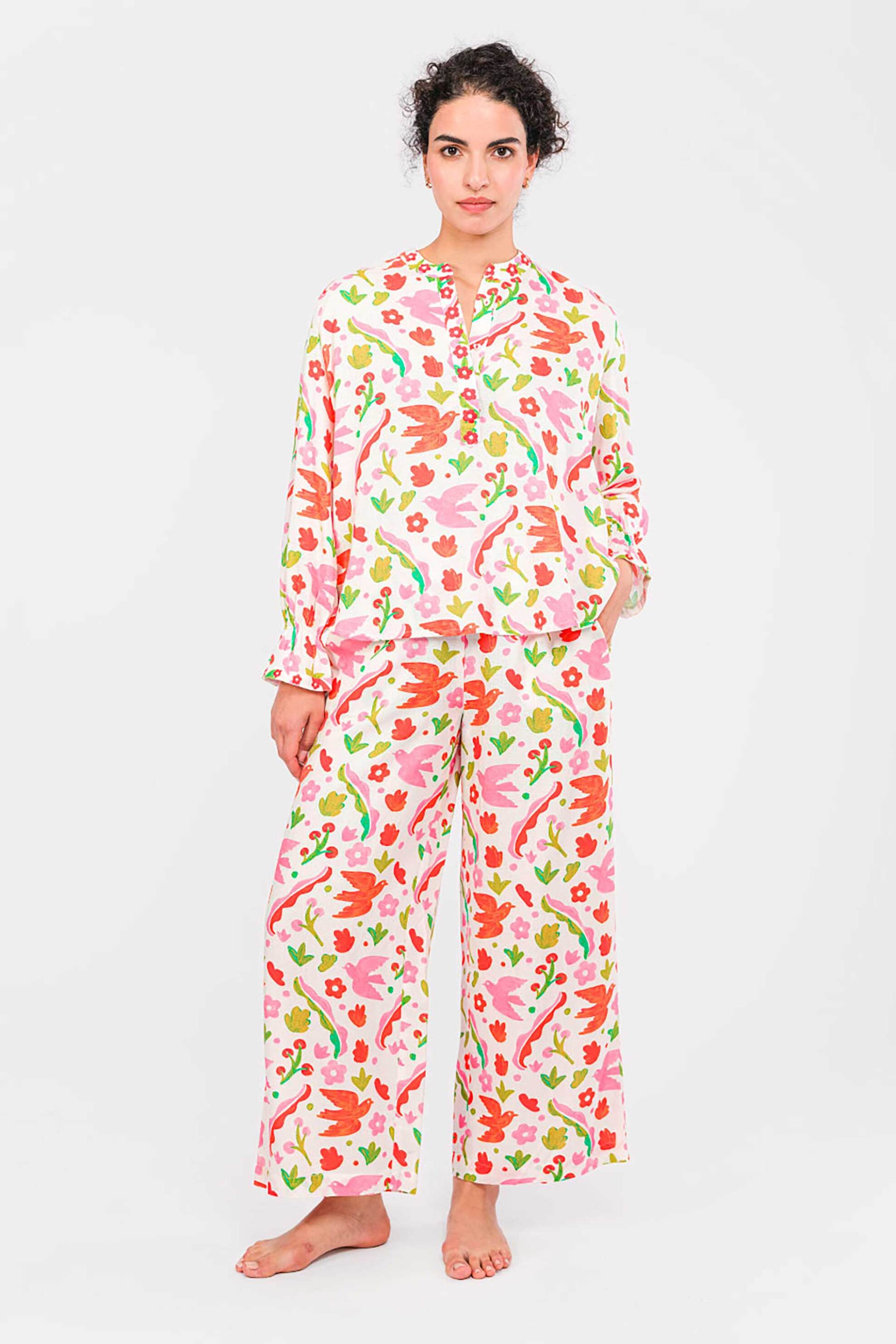 Nimo With Love γυναικείο παντελόνι με κεντήματα "Fennel Village" - Fennel Pants Κοραλί