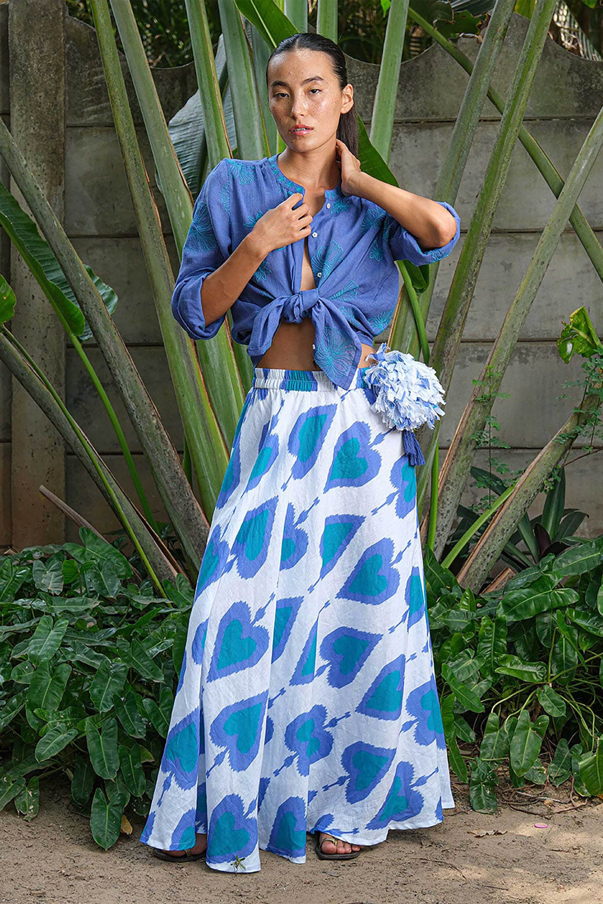 NIMO WITH LOVE Nimo With Love γυναικεία maxi φούστα με print "Vanilla Ikat" - Vanilla Skirt Γαλάζιο