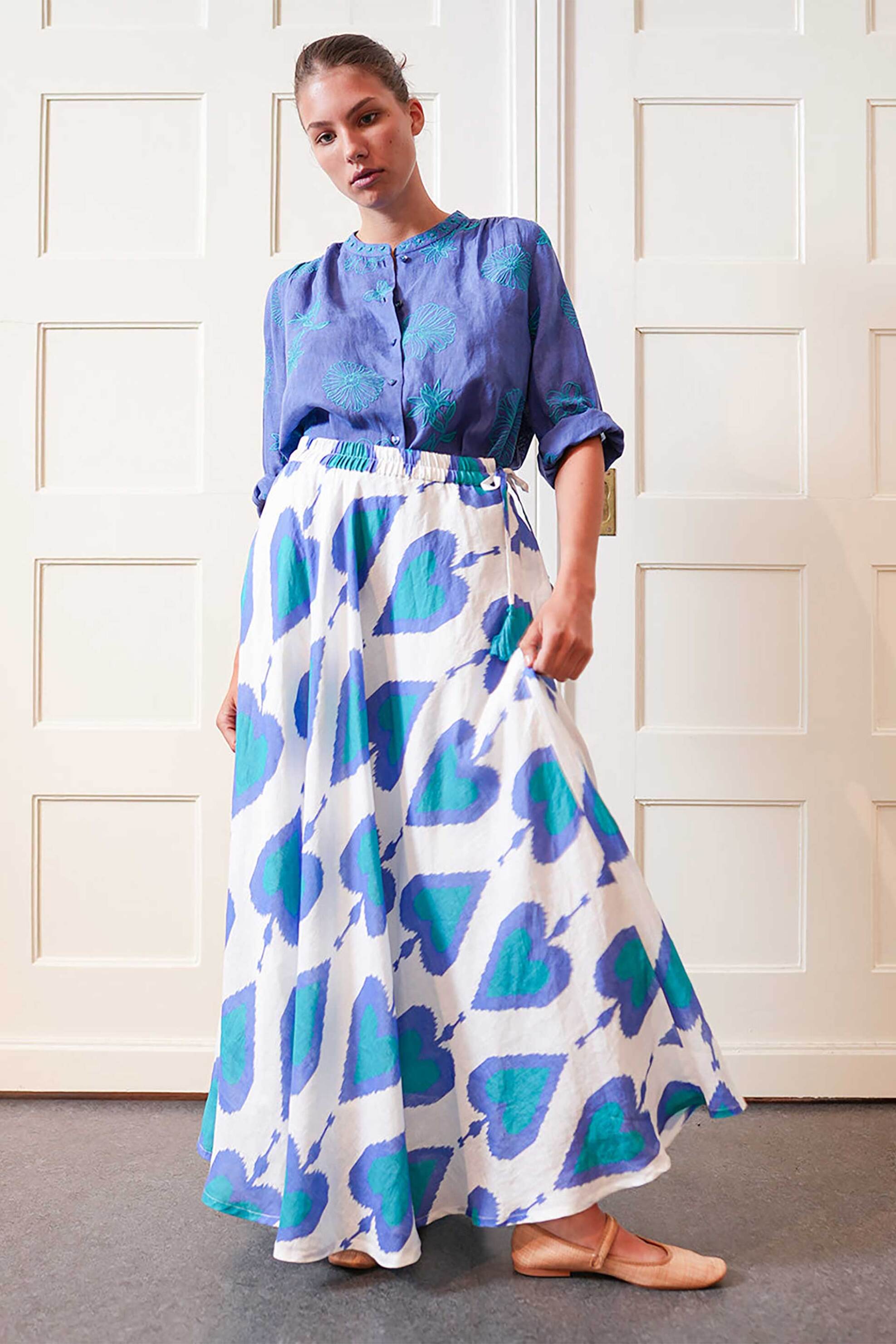 Nimo With Love γυναικεία maxi φούστα με print "Vanilla Ikat" - Vanilla Skirt Γαλάζιο φωτογραφία