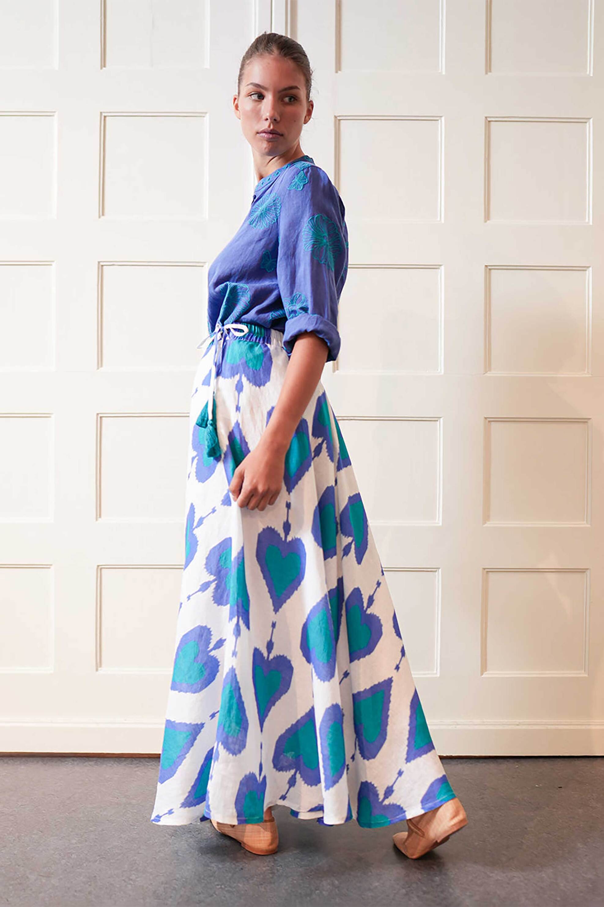 NIMO WITH LOVE Nimo With Love γυναικεία maxi φούστα με print "Vanilla Ikat" - Vanilla Skirt Γαλάζιο - 3