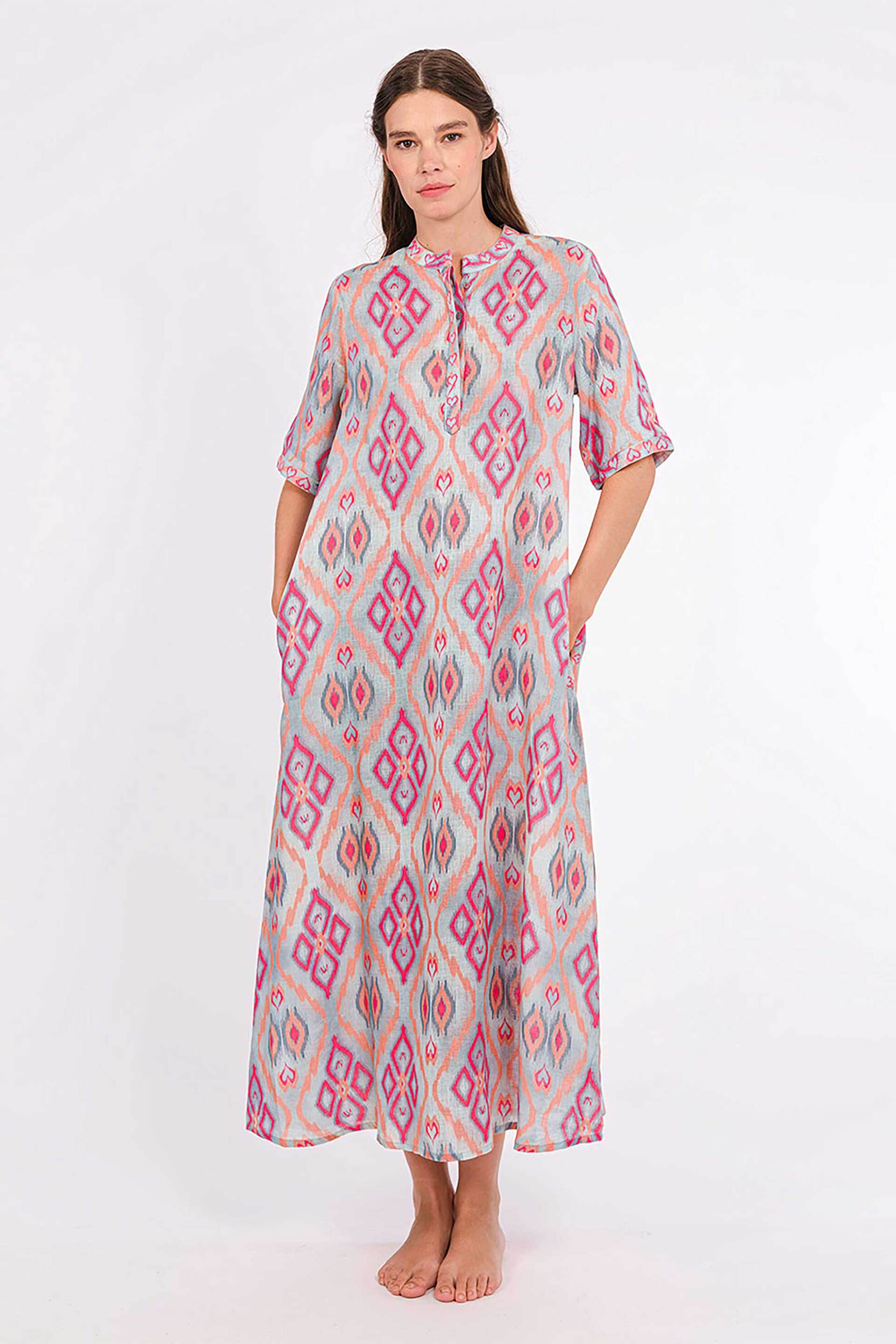 Nimo With Love γυναικείο midi φόρεμα με print "Cassia" - Cassia Dress Γαλάζιο