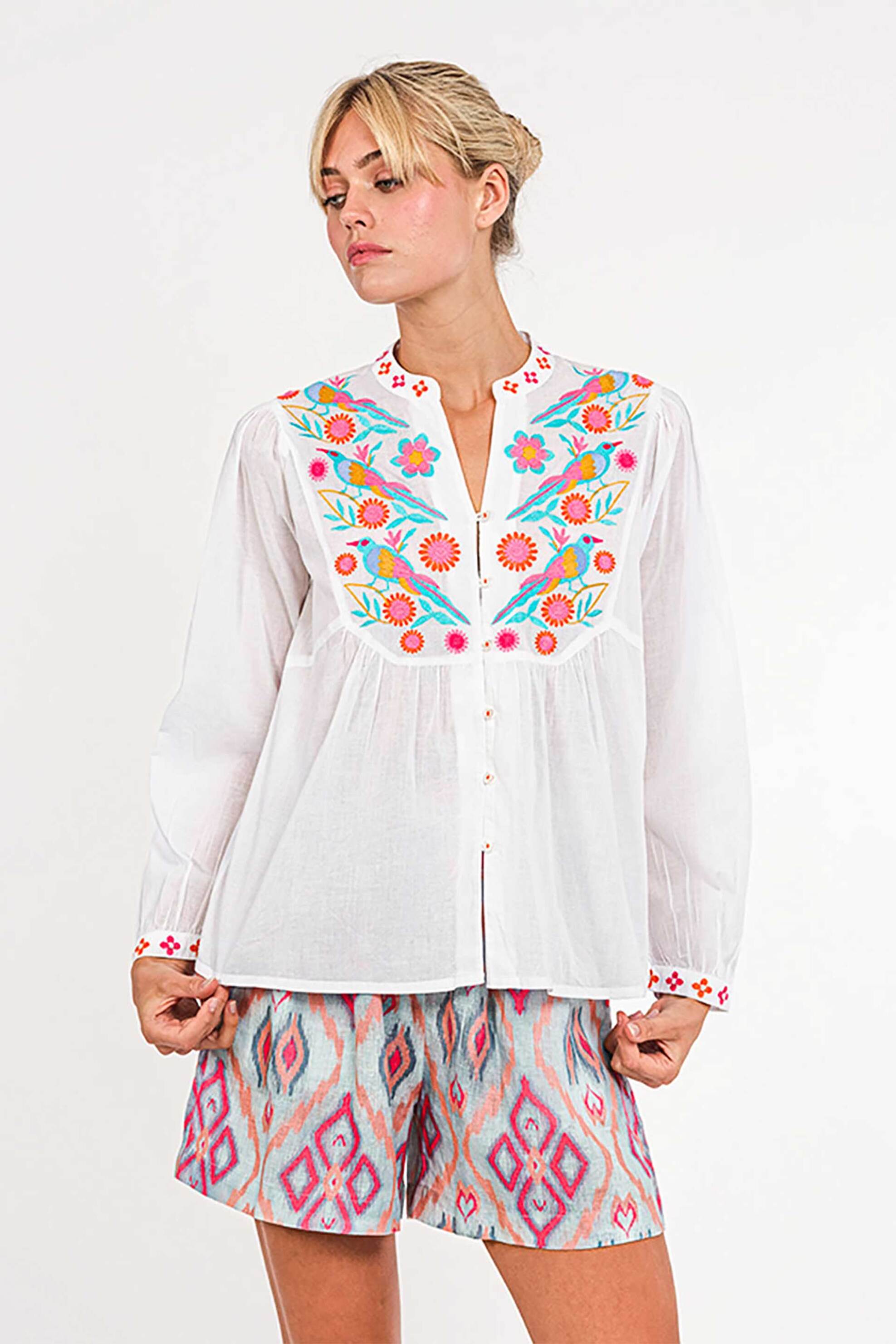 Nimo With Love γυναικεία μπλούζα με κέντημα "Catnep" - Catnep Blouse Λευκό