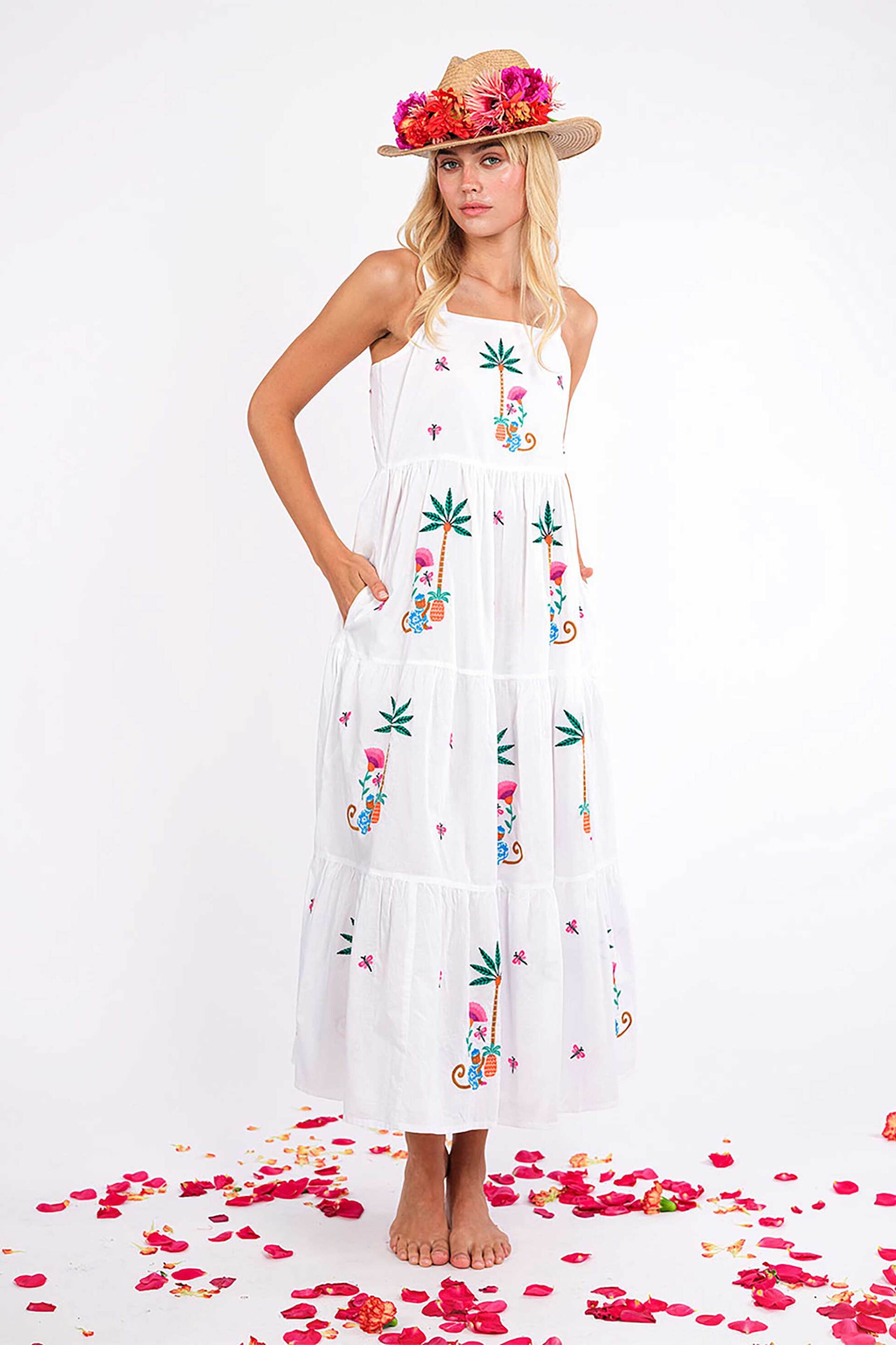 Nimo With Love γυναικείο midi φόρεμα με print "Cornflower" - Cornflower Dress Λευκό