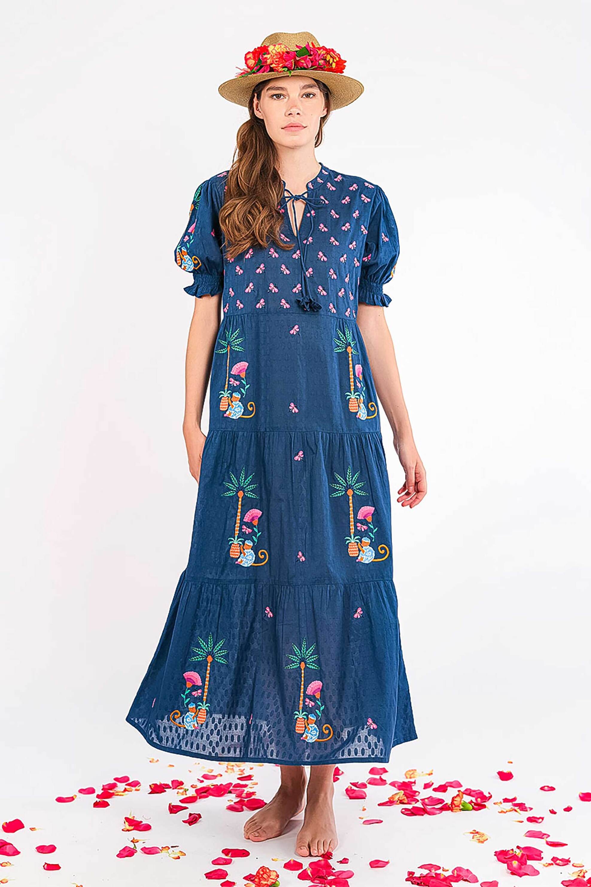 Nimo With Love γυναικείο midi φόρεμα με κέντημα "Flaming Katy" - Flaming Katy Dress Μπλε