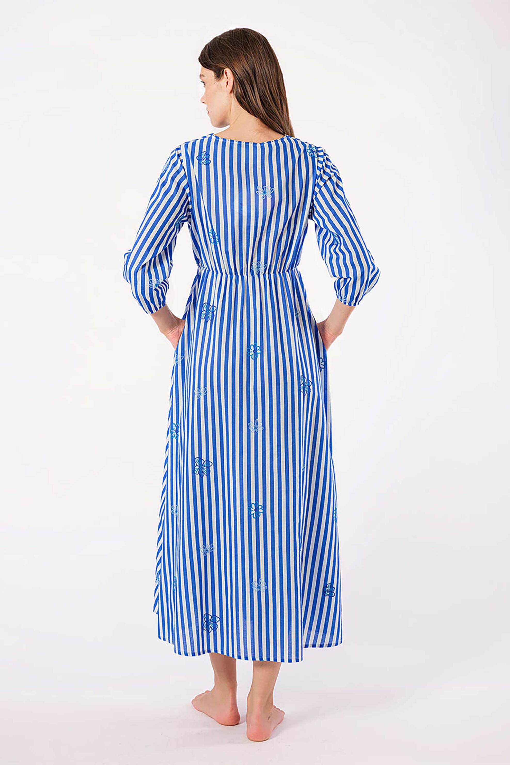 Nimo With Love γυναικείο midi φόρεμα ριγέ με κέντημα "Hyssop" - Hyssop Dress Γαλάζιο φωτογραφία