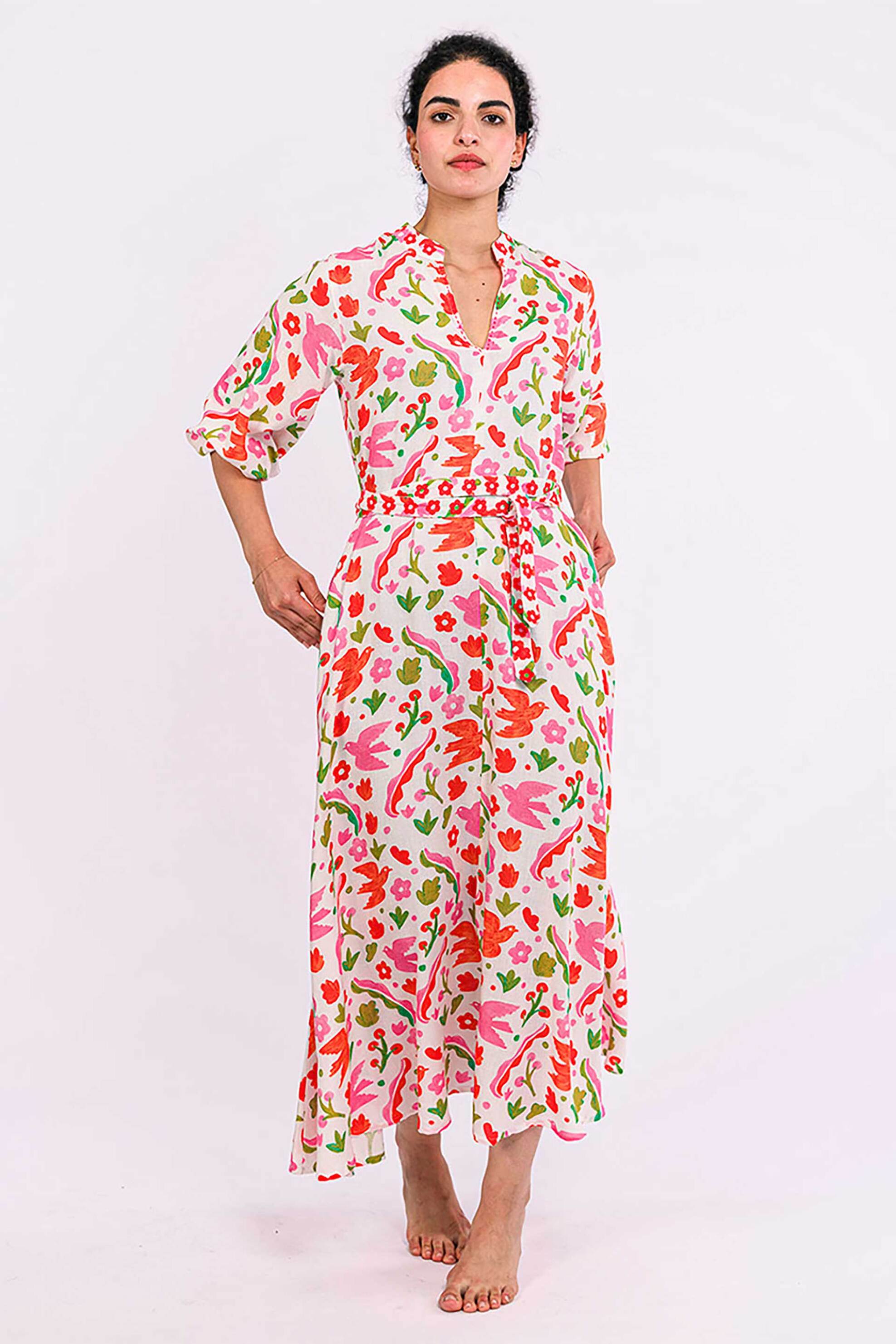 Nimo With Love γυναικείο midi φόρεμα με print "Marigold" - Marigold Dress Κοραλί