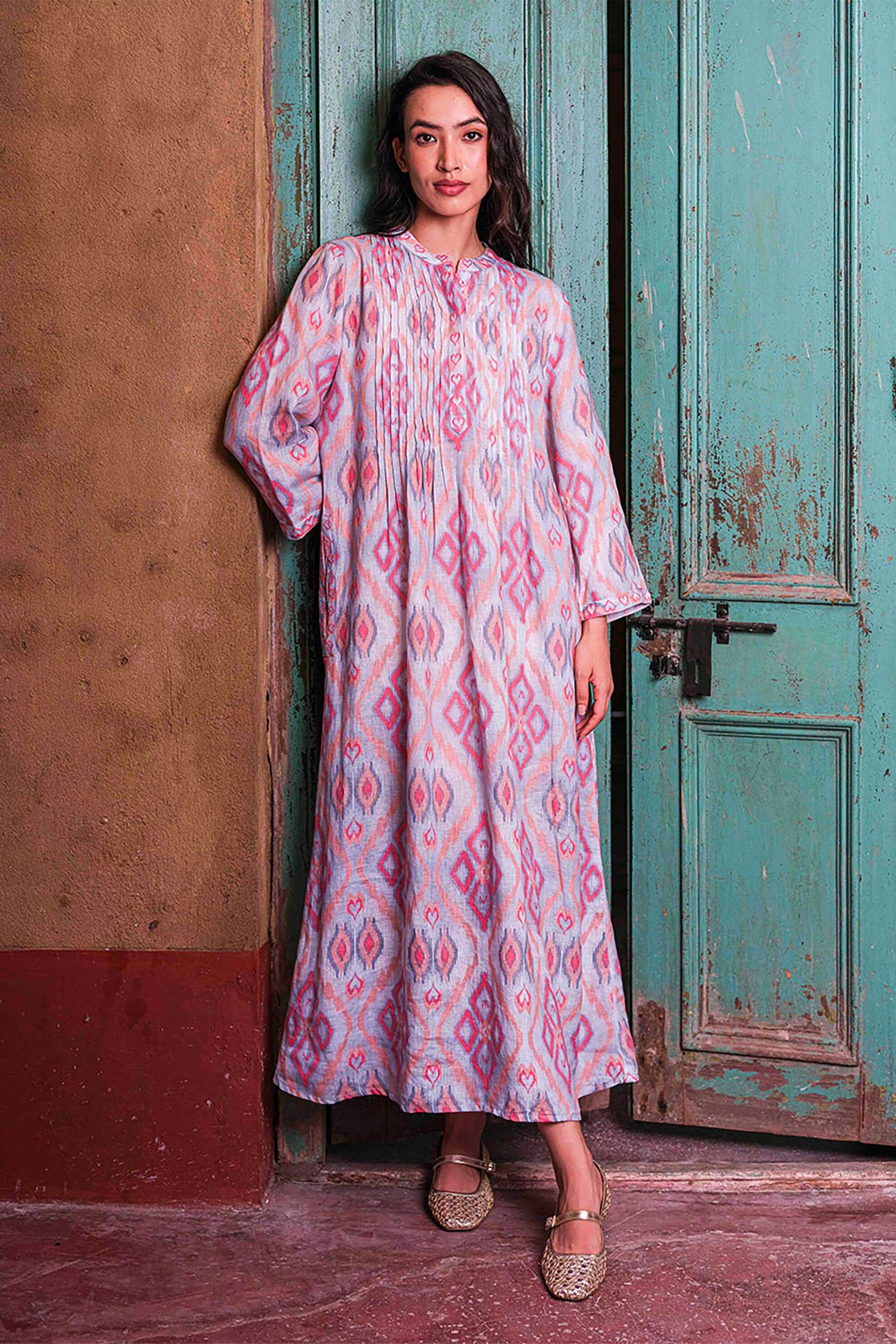 Nimo With Love γυναικείο midi φόρεμα με print "Woodruff" - Woodruff Dress Γαλάζιο