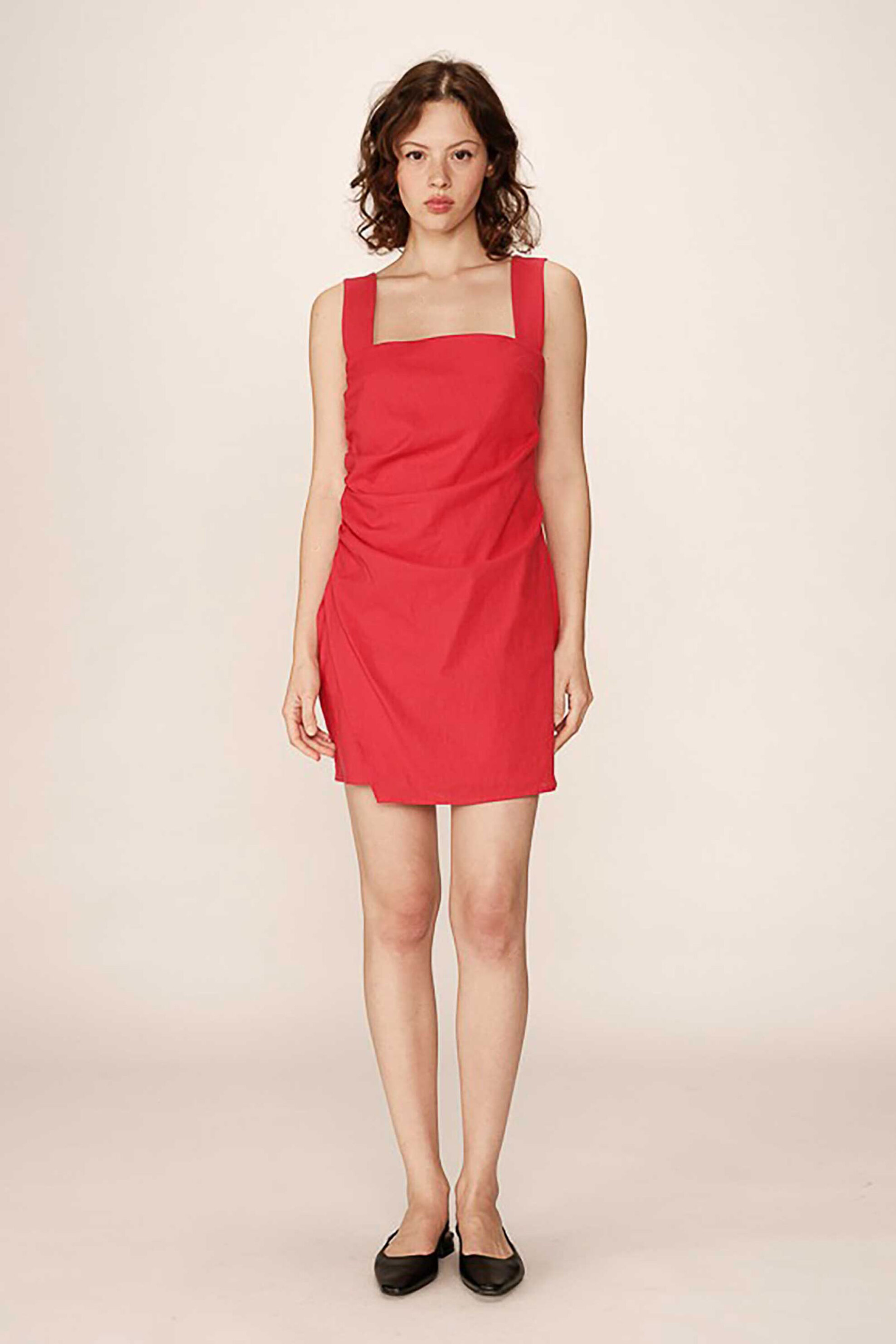 GRACE & MILA Grace & Mila γυναικείο mini φόρεμα με λινό "Pauline" - PAULINE_12976/SS25 Κόκκινο