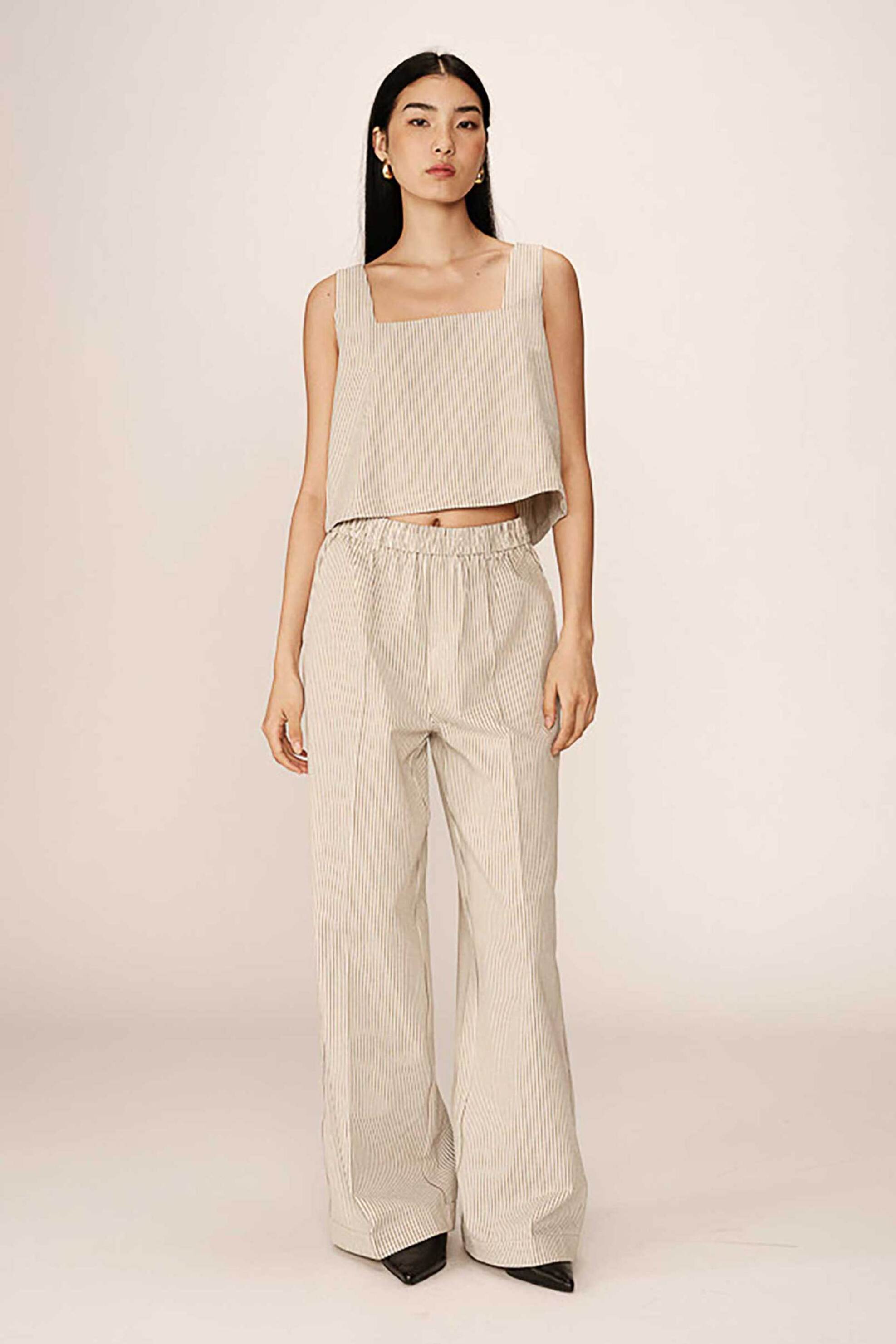 GRACE & MILA Grace & Mila γυναικείο crop τοπ ριγέ "Peanut" - PEANUT_12934/SS25 Εκρού