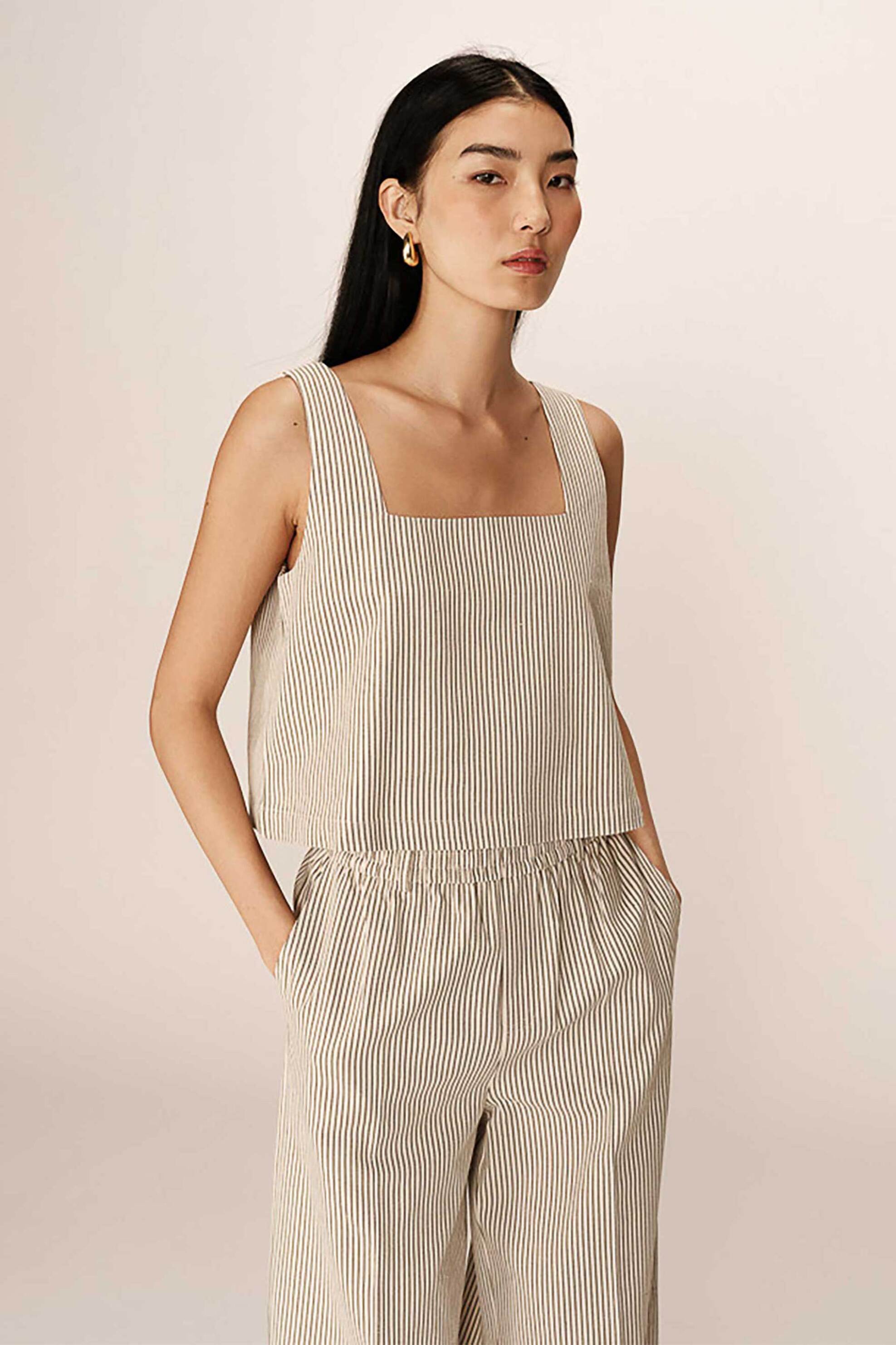 Grace & Mila γυναικείο crop τοπ ριγέ "Peanut" - PEANUT_12934/SS25 Εκρού φωτογραφία