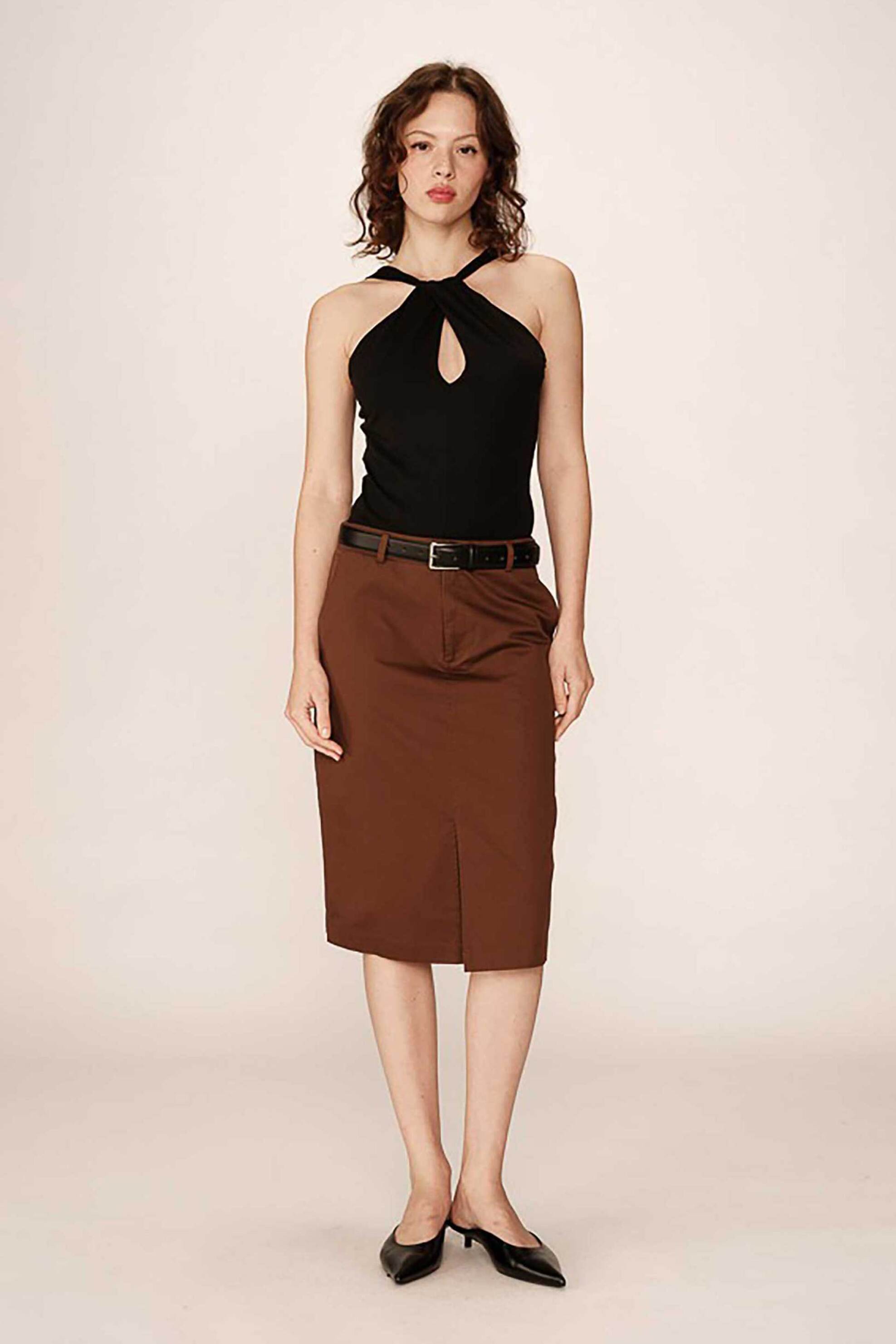 GRACE & MILA Grace & Mila γυναικεία pencil φούστα μονόχρωμη - PENCIL_13080/SS25 Καφέ