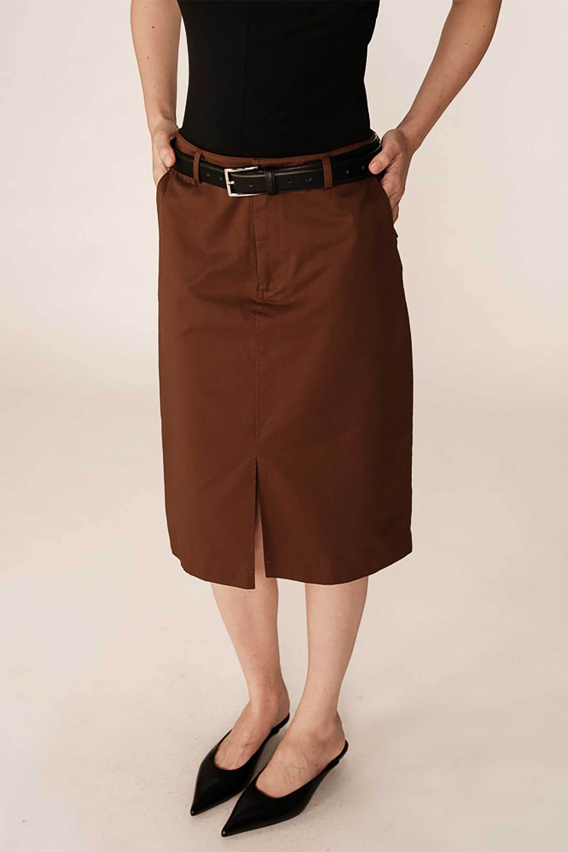 Grace & Mila γυναικεία pencil φούστα μονόχρωμη - PENCIL_13080/SS25 Καφέ φωτογραφία