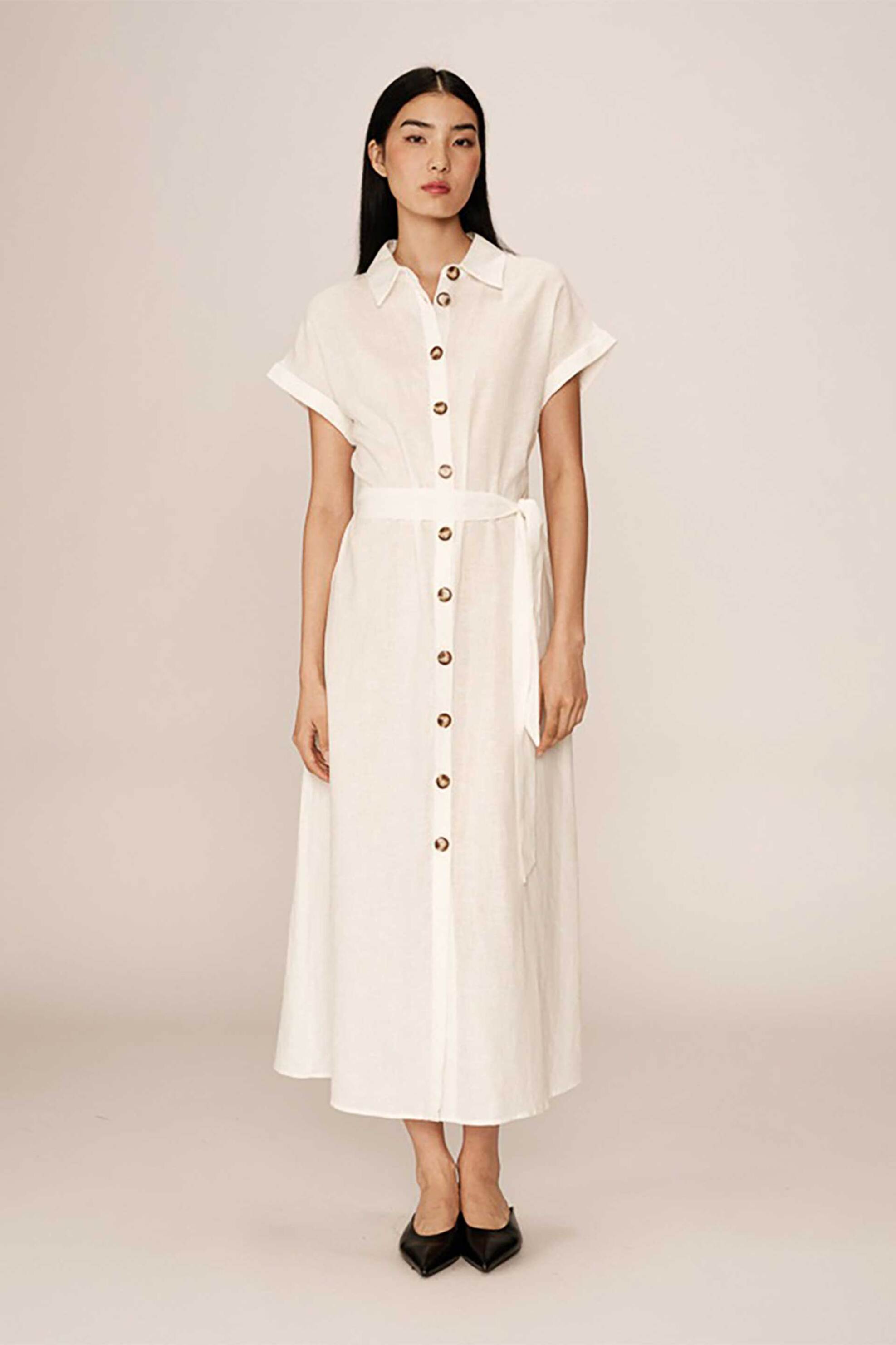 GRACE & MILA Grace & Mila γυναικείο midi φόρεμα σεμιζιέ λινό "Prudence" - PRUDENCE_13183/SS25 Εκρού