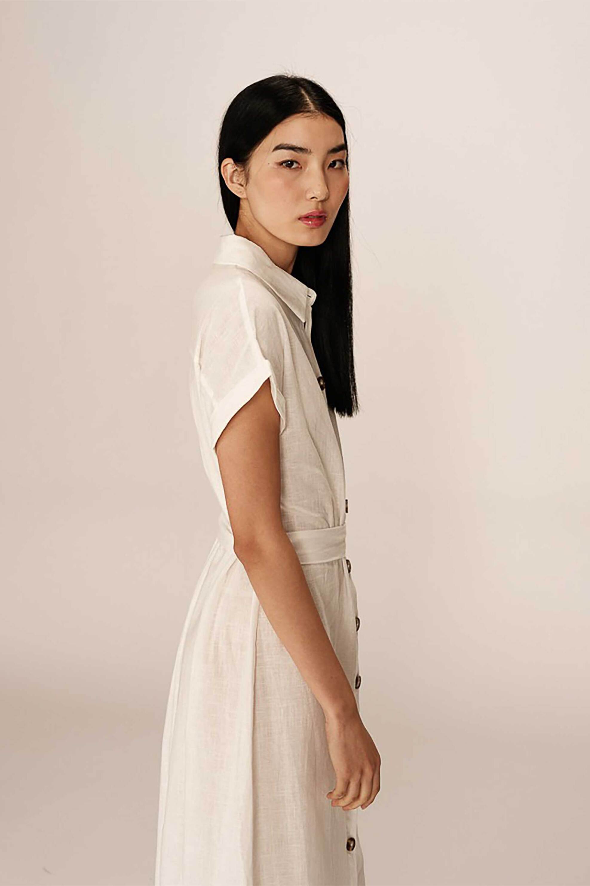 Grace & Mila γυναικείο midi φόρεμα σεμιζιέ λινό "Prudence" - PRUDENCE_13183/SS25 Εκρού φωτογραφία