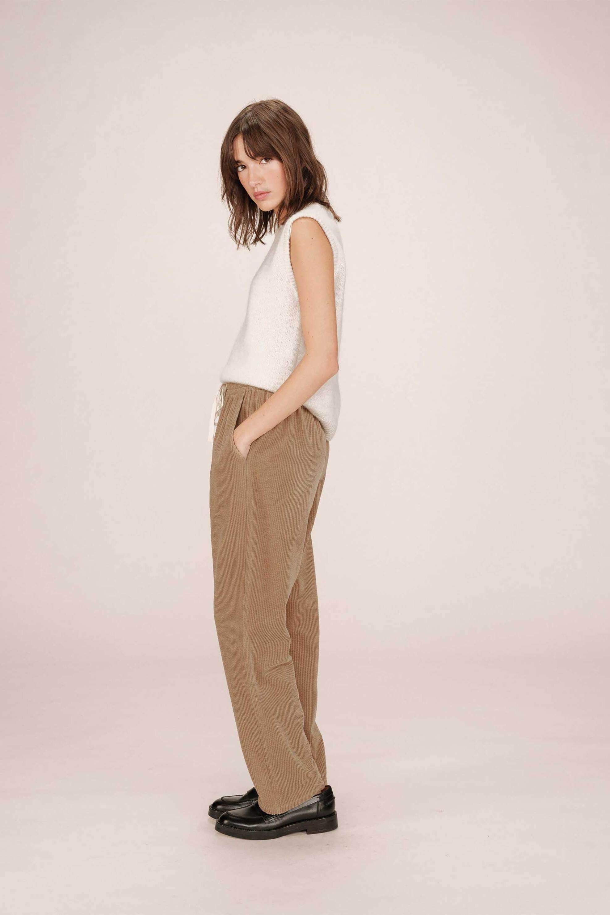 Grace & Mila γυναικείο παντελόνι κοτλέ Wide Leg "Liberty" - LIBERTY/FW25 Μπεζ φωτογραφία