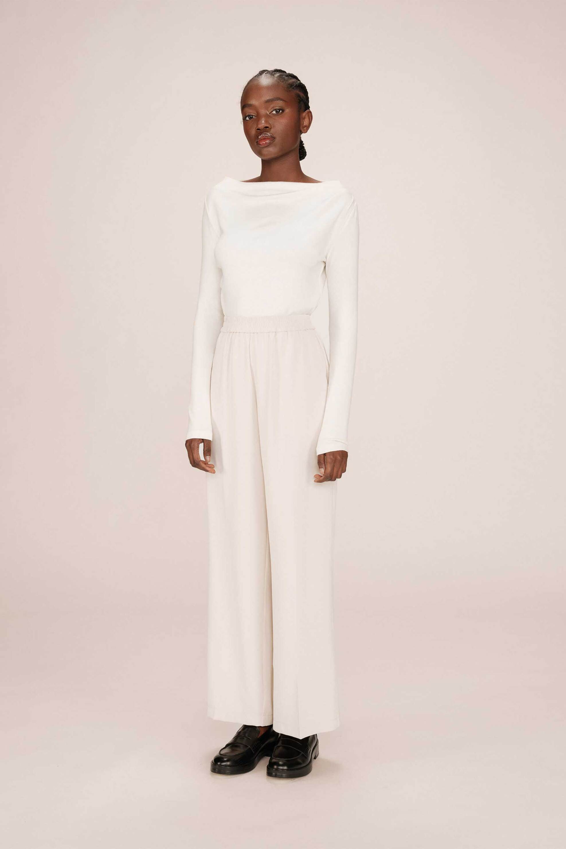 GRACE & MILA Grace & Mila γυναικείο παντελόνι υφασμάτινο Wide Leg "Noblesse" - NOBLESSE/FW25 Εκρού