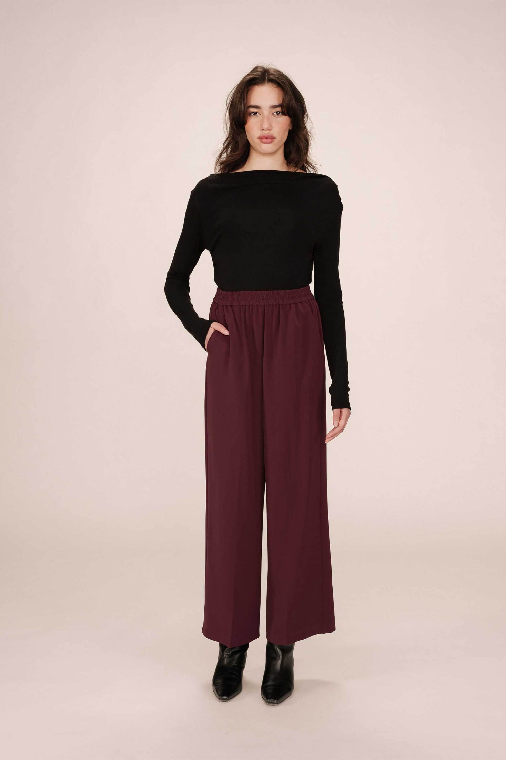 GRACE & MILA Grace & Mila γυναικείο παντελόνι υφασμάτινο Wide Leg "Noblesse" - NOBLESSE/FW25 Μπορντό