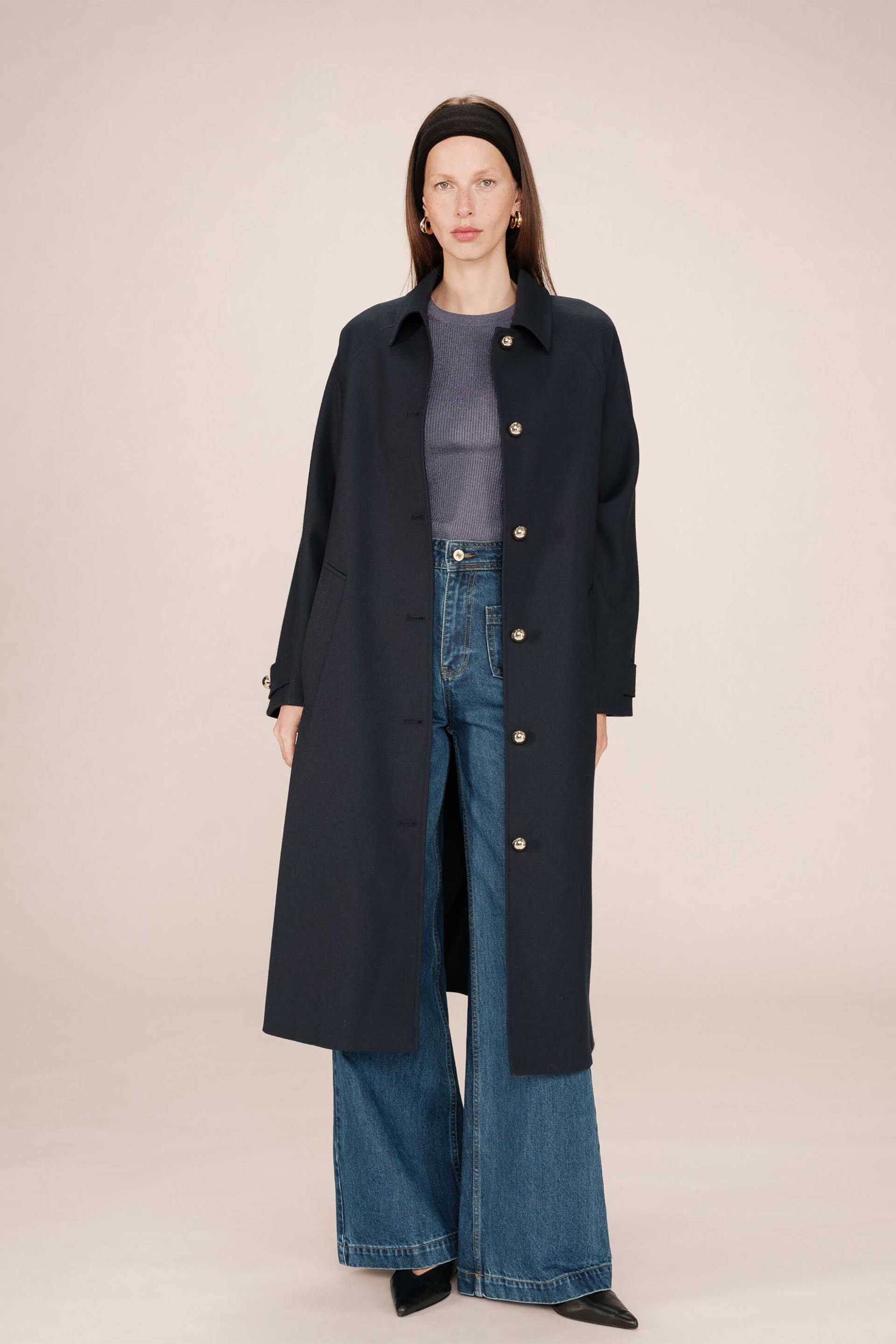 GRACE & MILA Grace & Mila γυναικείο παλτό με χρυσά κουμπιά "Scott" - SCOTT/FW25 Μπλε