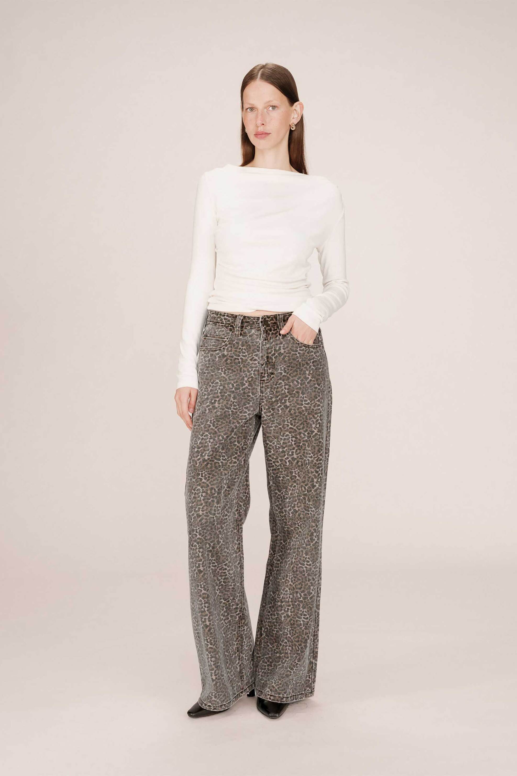 GRACE & MILA Grace & Mila γυναικείο τζιν παντελόνι leopard print "Socca" - SOCCA/FW25 Καφέ