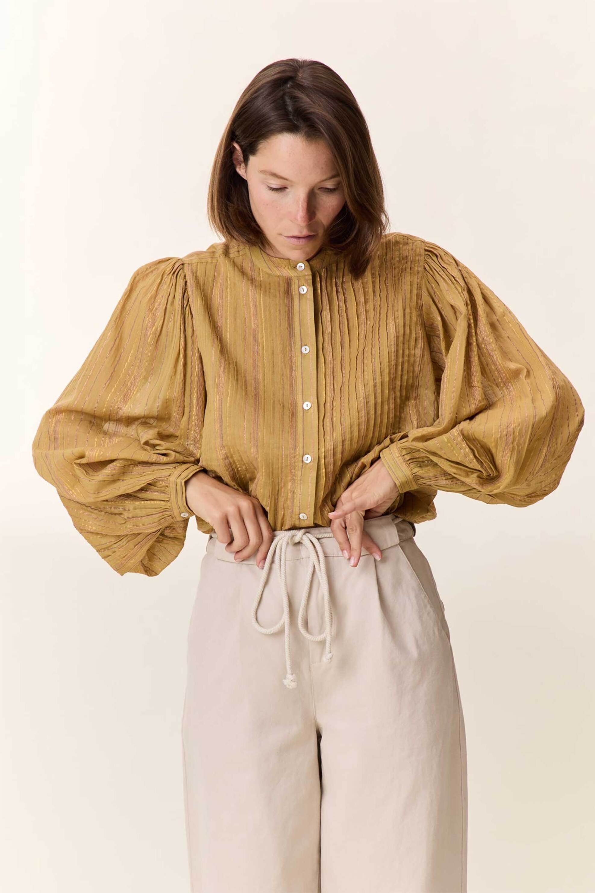 LEON & HARPER Leon & Harper γυναικείo πουκάμισο με πτυχώσεις "Charlie" - Charlie TCL12 Strp Κίτρινο