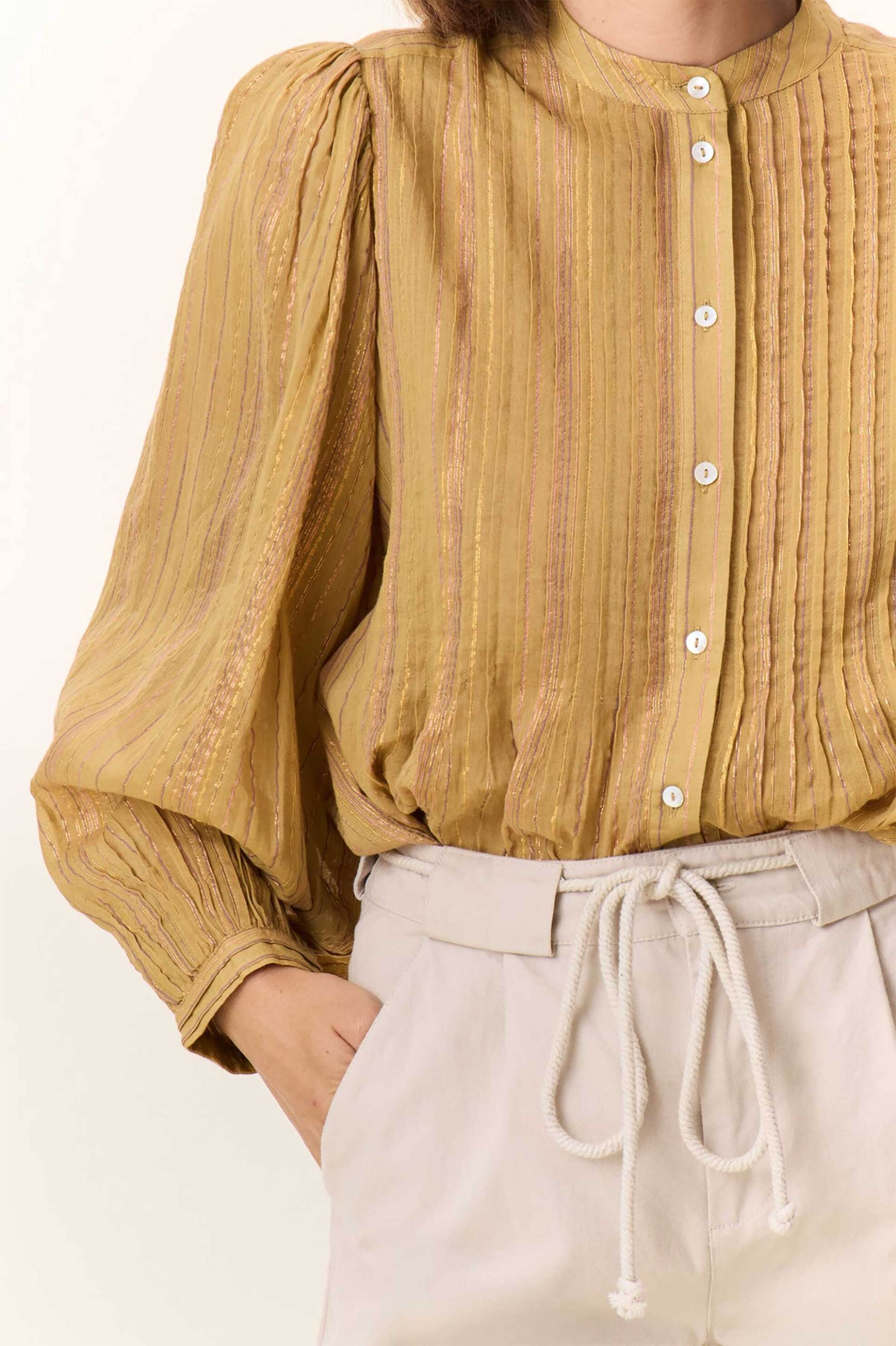 Leon & Harper γυναικείo πουκάμισο με πτυχώσεις "Charlie" - Charlie TCL12 Strp Κίτρινο φωτογραφία