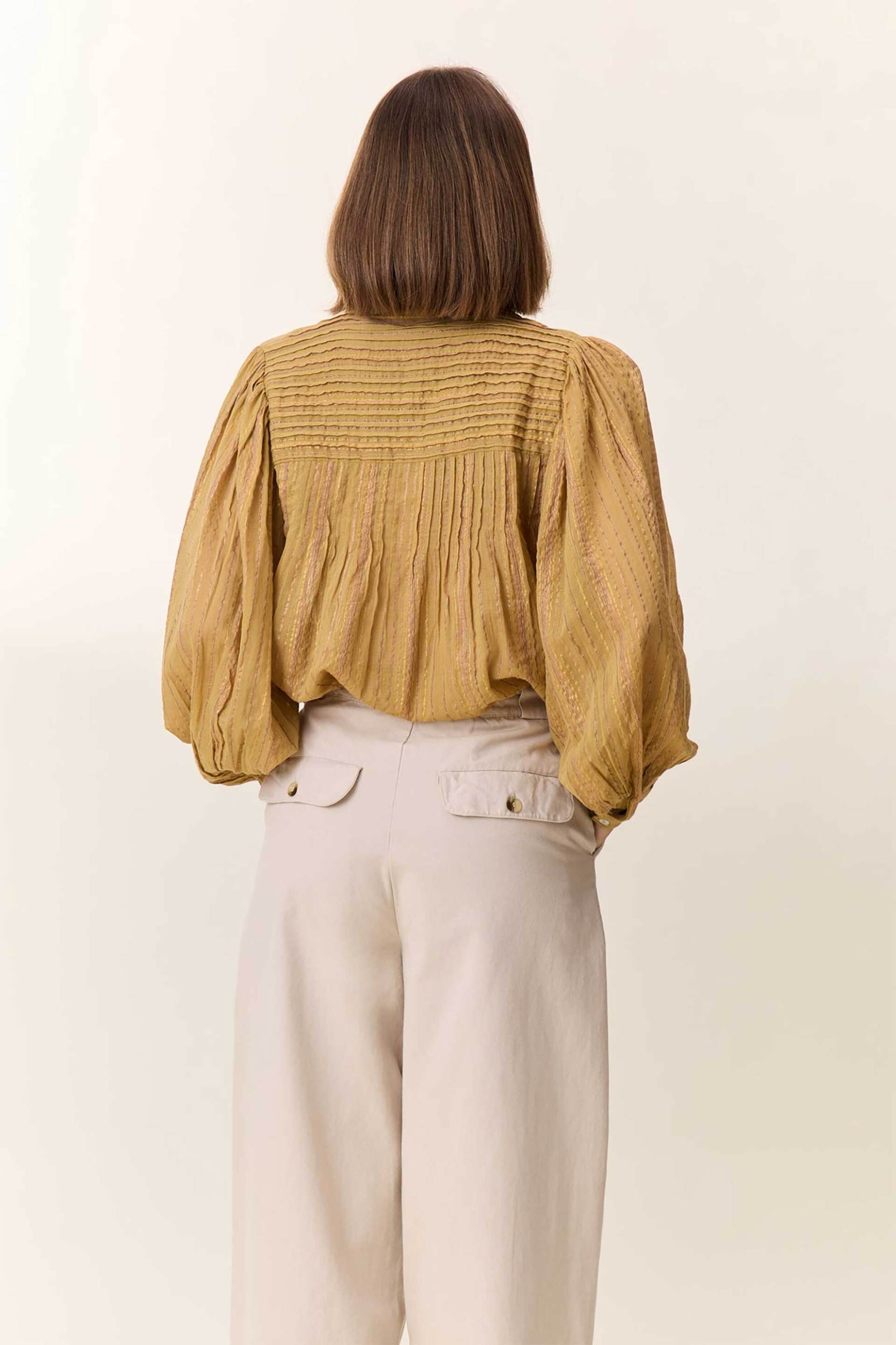 Leon & Harper γυναικείo πουκάμισο με πτυχώσεις "Charlie" - Charlie TCL12 Strp Κίτρινο φωτογραφία