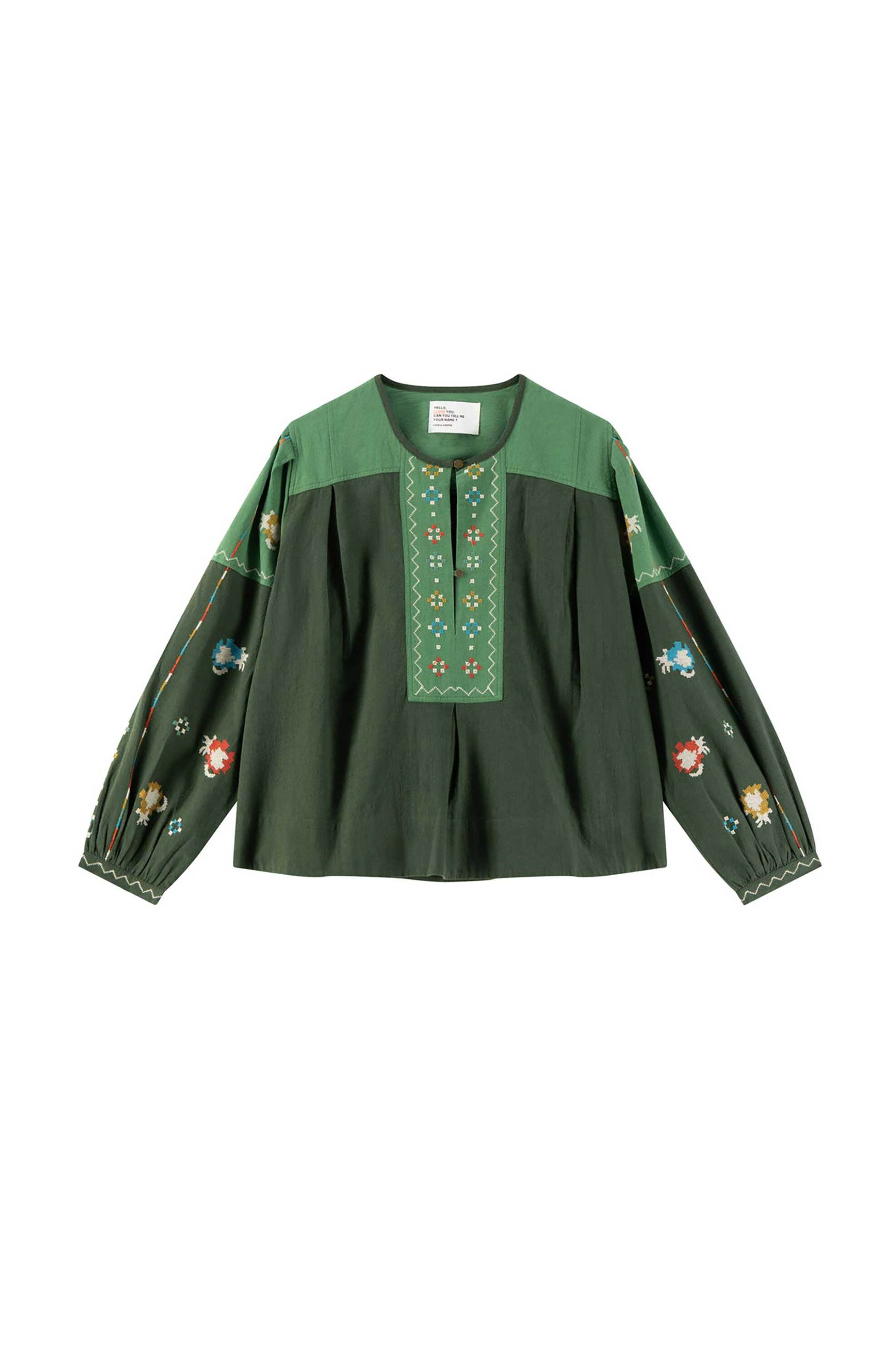 Leon & Harper γυναικεία μπλούζα με balloon μανίκια και all-over print "Chukie" - Chuki TC139 Brd Πράσινο φωτογραφία