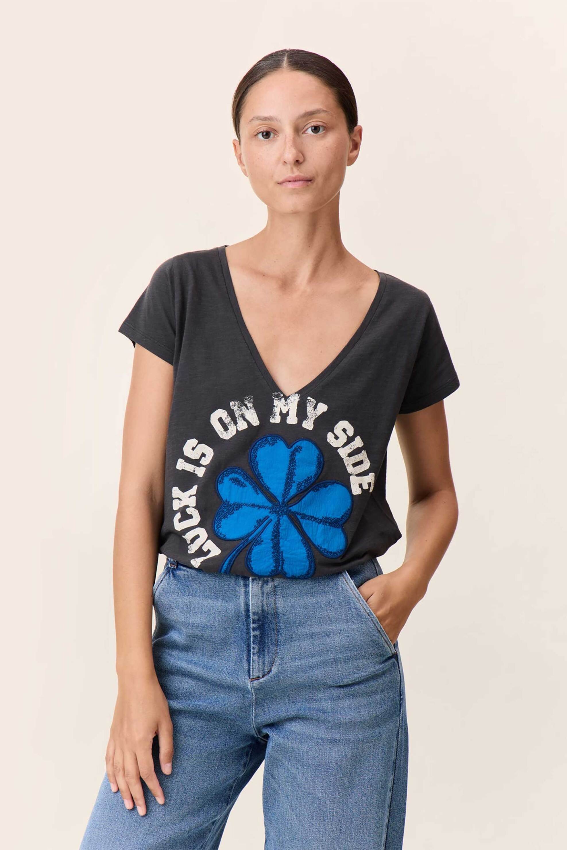 LEON & HARPER Leon & Harper γυναικείο T-shirt με print "Tonton" - Tonton JC03 Clover Ανθρακί