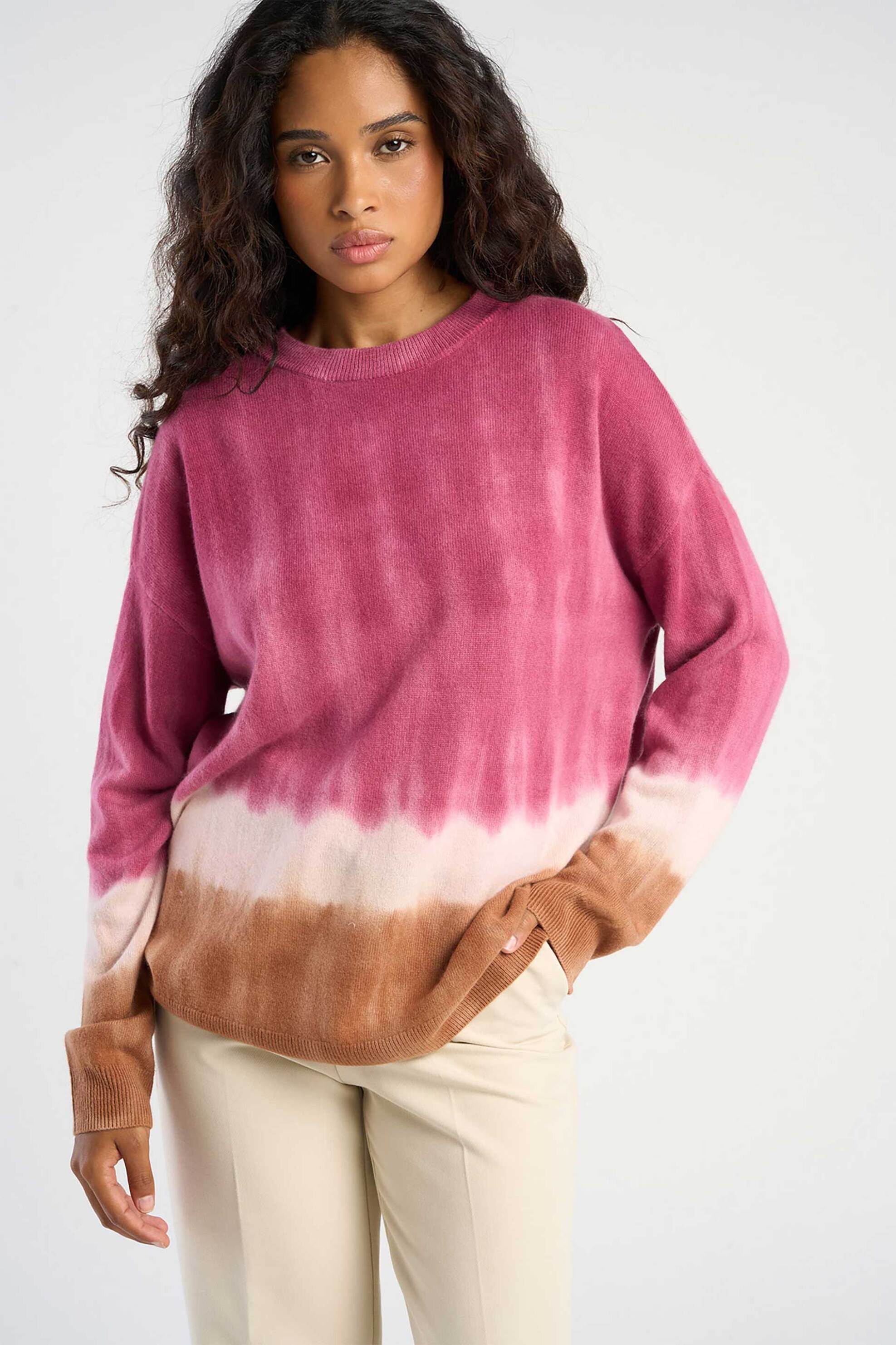 LES TRICOTS DE LEA Les Tricots De Lea γυναικεία πλεκτή μπλούζα tie and dye από κασμίρι "Malouetty" - 36898 Φούξια