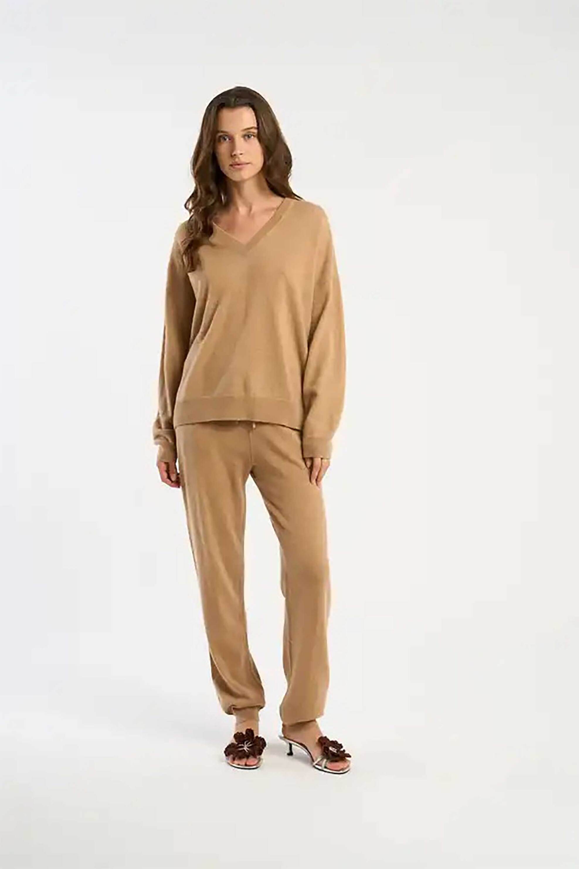 Les Tricots De Lea γυναικεία πλεκτή μπλούζα από κασμίρι "Mapoupy" - 37025 Καμηλό φωτογραφία