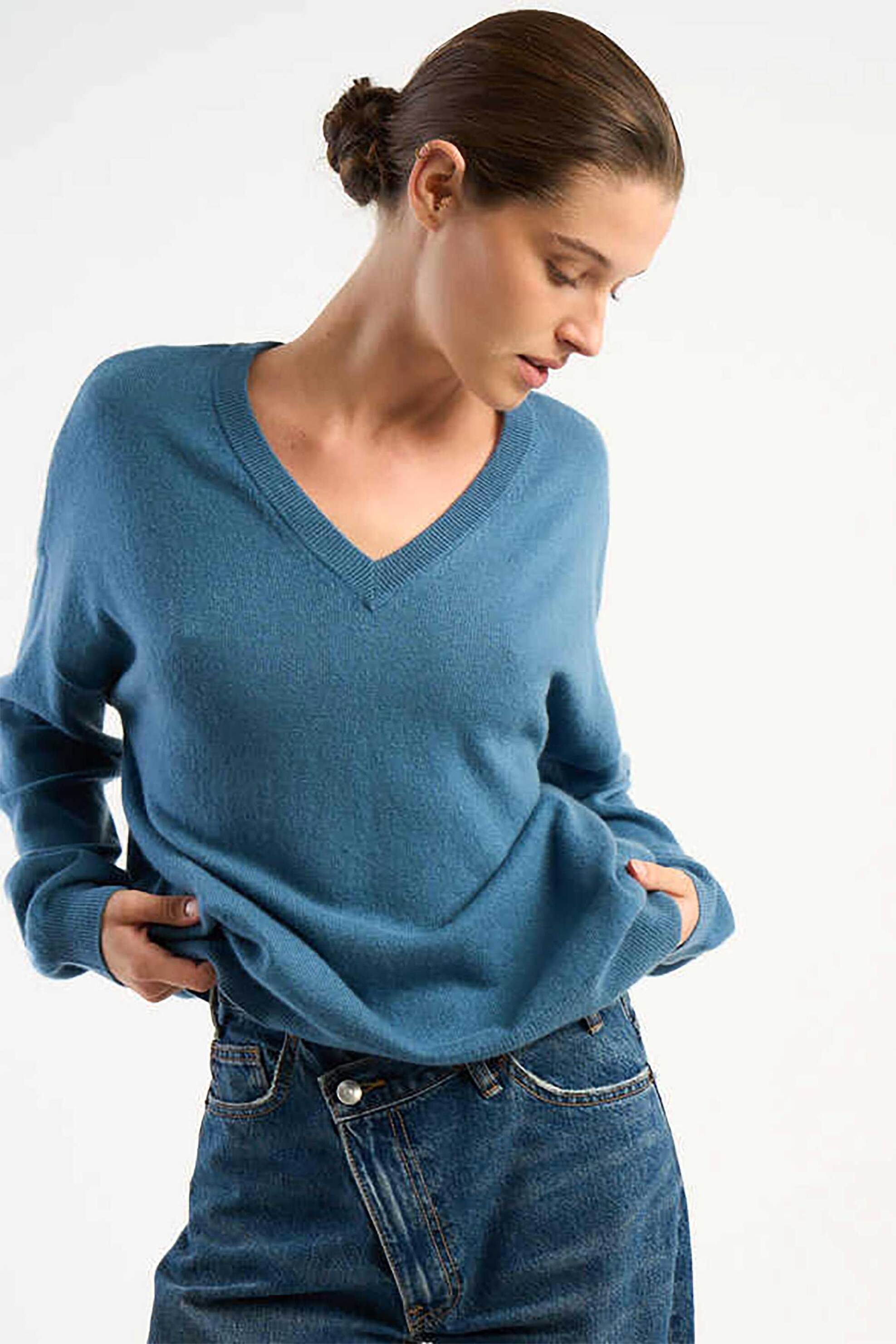 LES TRICOTS DE LEA Les Tricots De Lea γυναικεία πλεκτή μπλούζα από κασμίρι "Mapoupy" - 37025 Πετρόλ