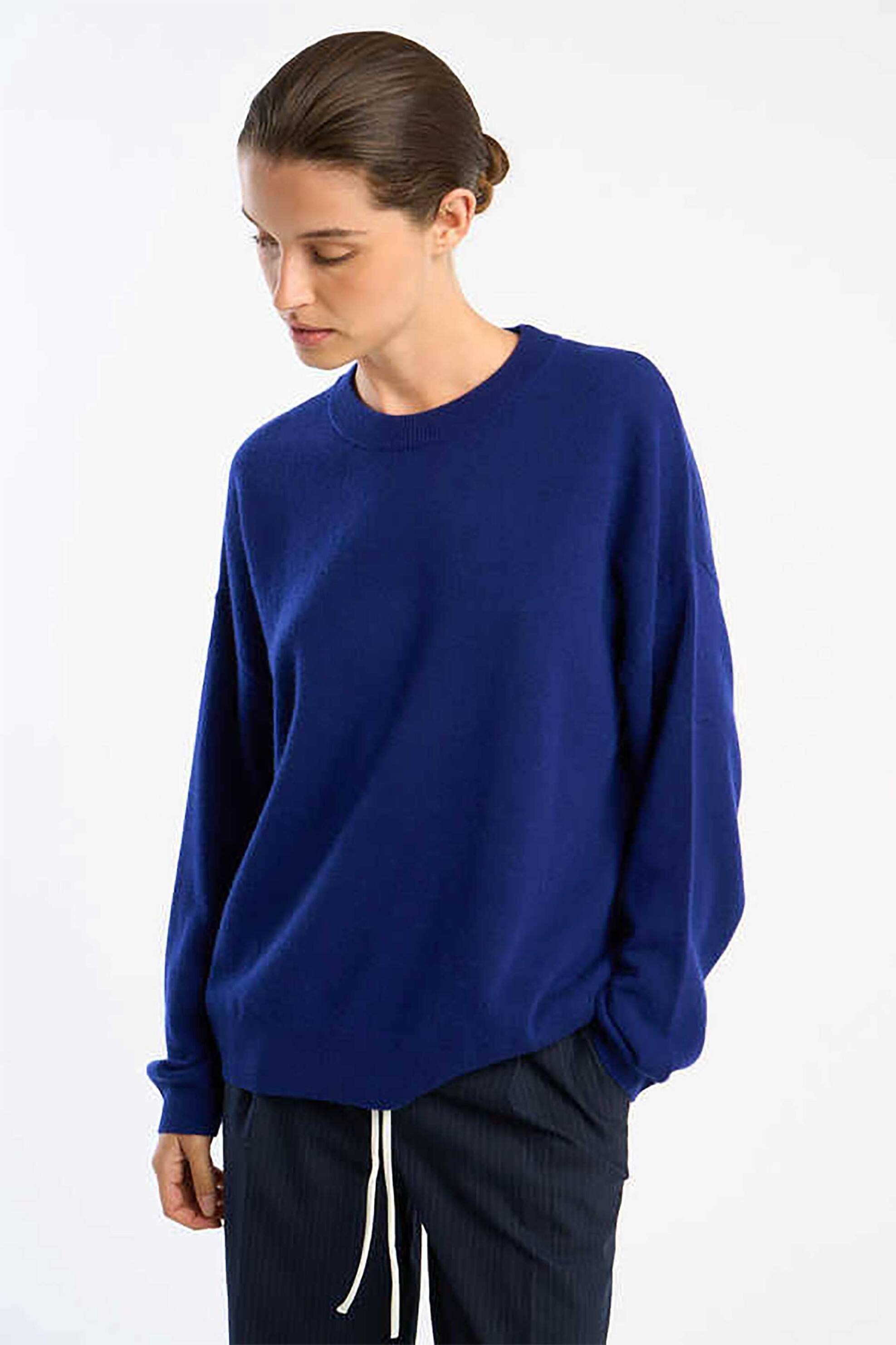 LES TRICOTS DE LEA Les Tricots De Lea γυναικεία πλεκτή μπλούζα από κασμίρι oversized "Mapoupette" - 37047 Μπλε Σκούρο