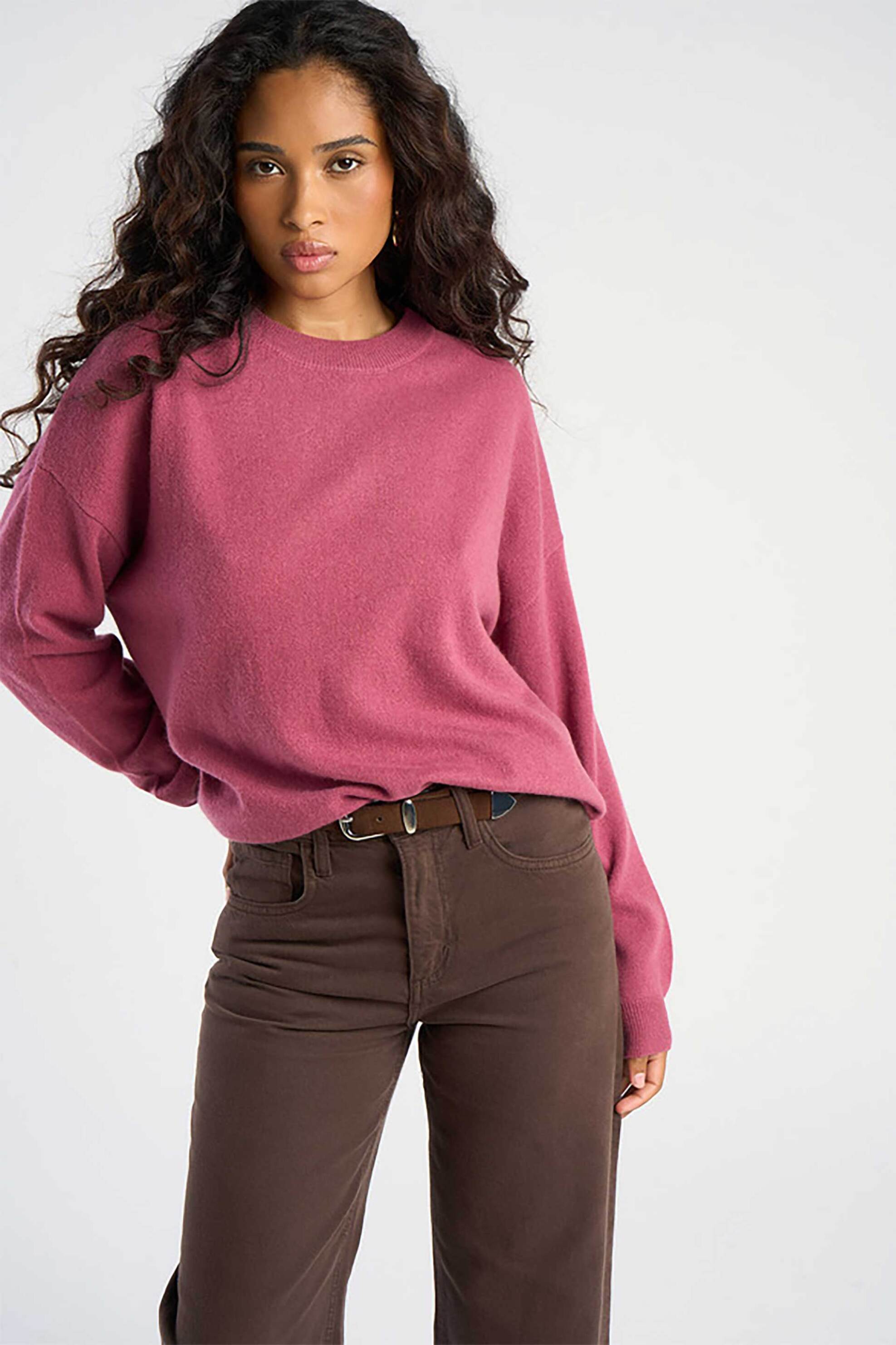 LES TRICOTS DE LEA Les Tricots De Lea γυναικεία πλεκτή μπλούζα από κασμίρι oversized "Mapoupette" - 37047 Φούξια