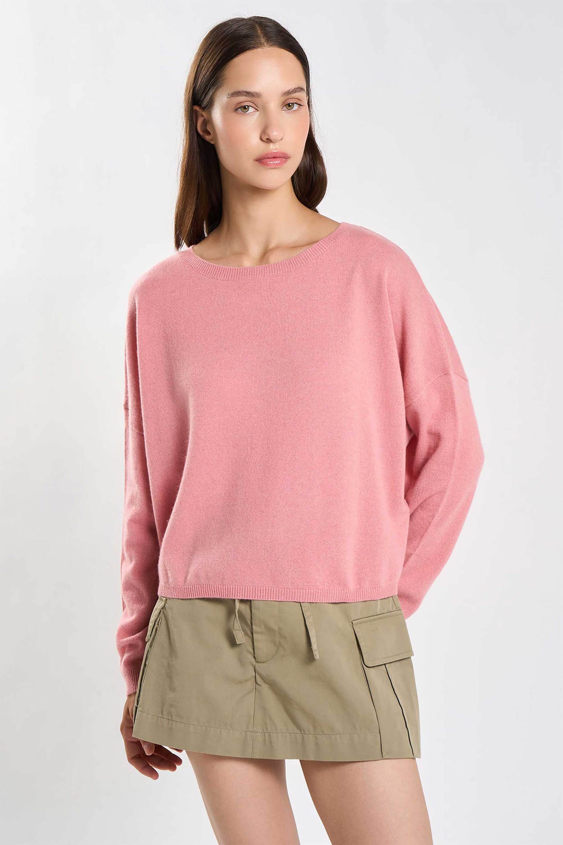 LES TRICOTS DE LEA Les Tricots De Lea γυναικεία πλεκτή μπλούζα από κασμίρι Oversized "Monroe" - 37778 Ροζ Carnation