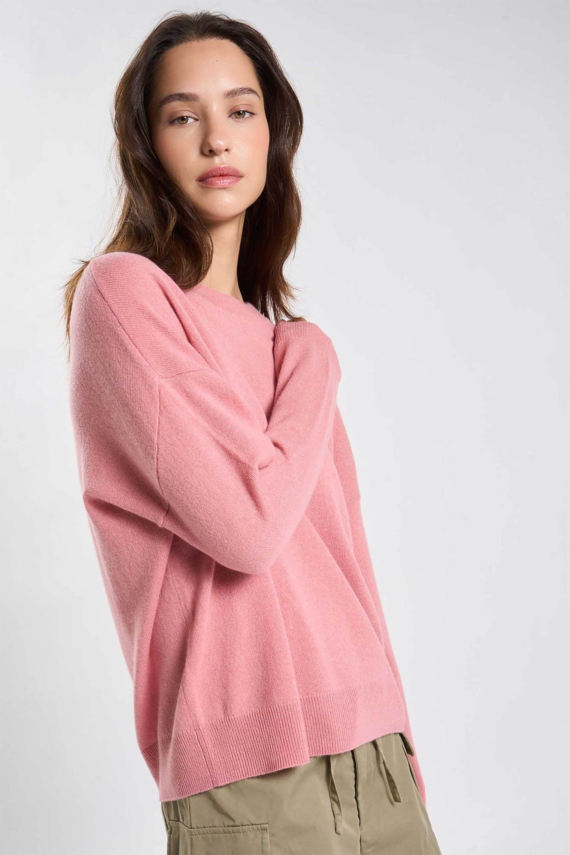 LES TRICOTS DE LEA Les Tricots De Lea γυναικεία πλεκτή μπλούζα από κασμίρι Oversized "Monroe" - 37778 Ροζ Carnation - 3