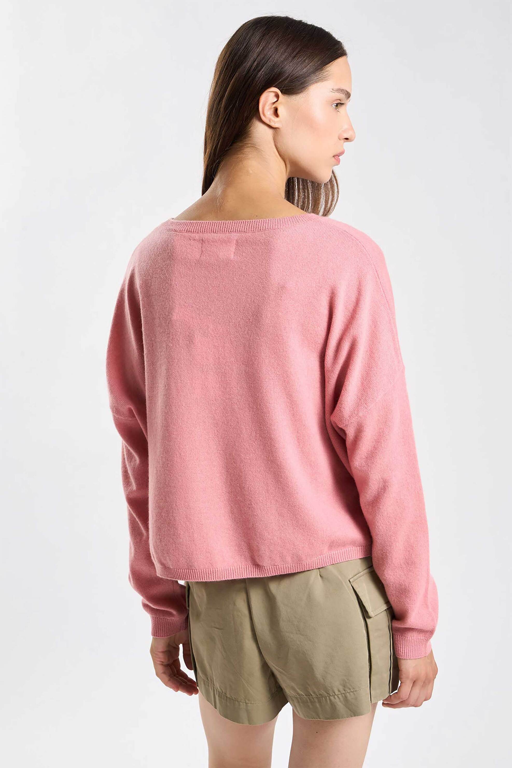 LES TRICOTS DE LEA Les Tricots De Lea γυναικεία πλεκτή μπλούζα από κασμίρι Oversized "Monroe" - 37778 Ροζ Carnation - 4