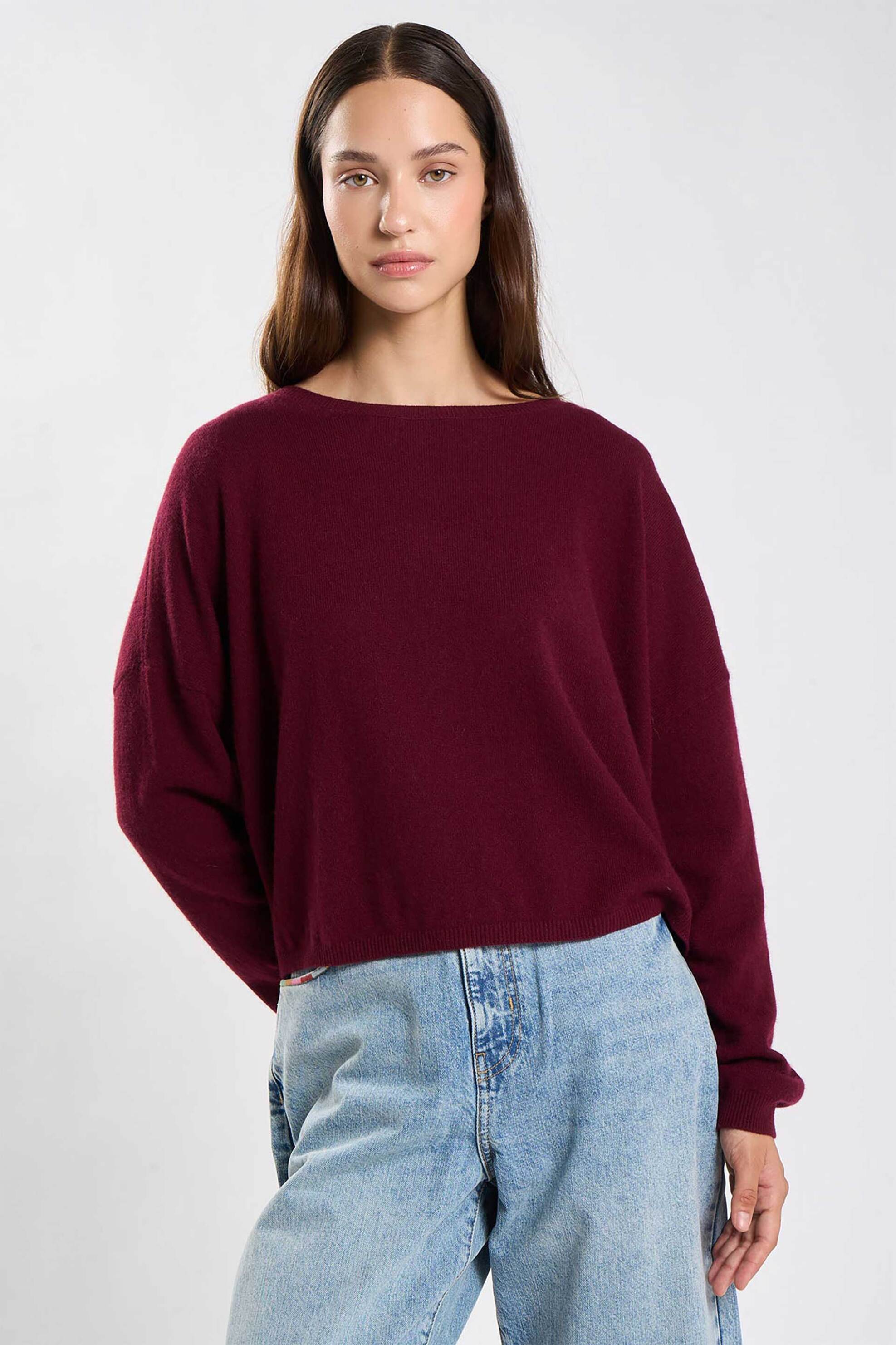LES TRICOTS DE LEA Les Tricots De Lea γυναικεία πλεκτή μπλούζα από κασμίρι Oversized "Monroe" - 37778 Μπορντό