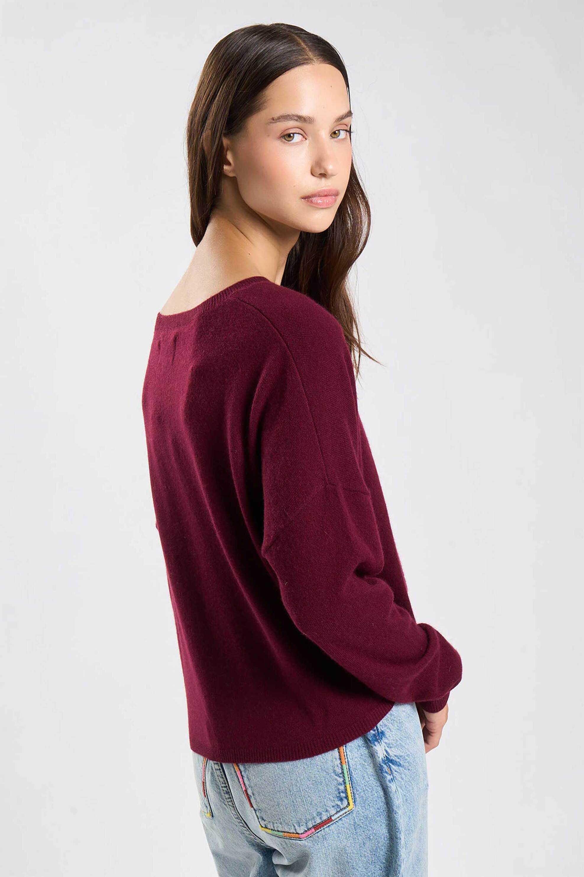LES TRICOTS DE LEA Les Tricots De Lea γυναικεία πλεκτή μπλούζα από κασμίρι Oversized "Monroe" - 37778 Μπορντό - 3
