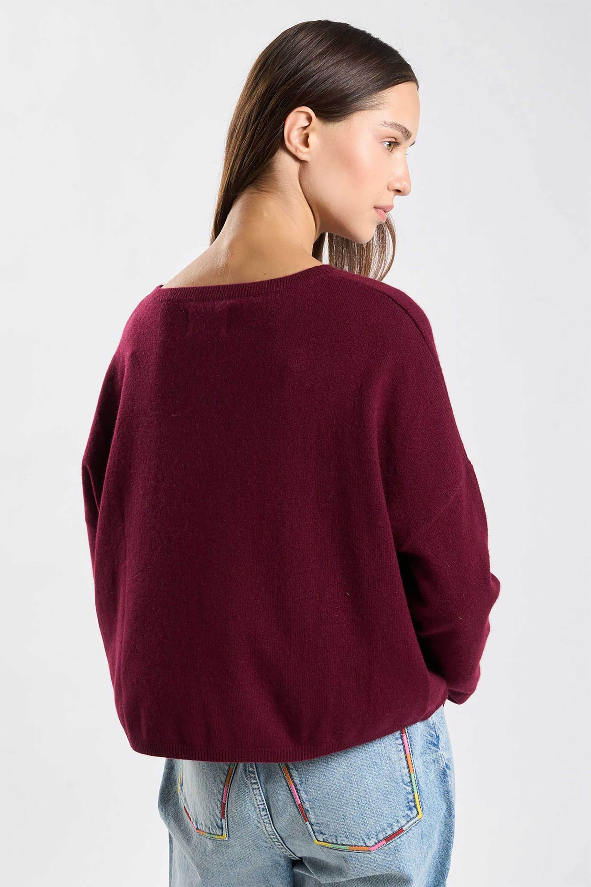 LES TRICOTS DE LEA Les Tricots De Lea γυναικεία πλεκτή μπλούζα από κασμίρι Oversized "Monroe" - 37778 Μπορντό - 4